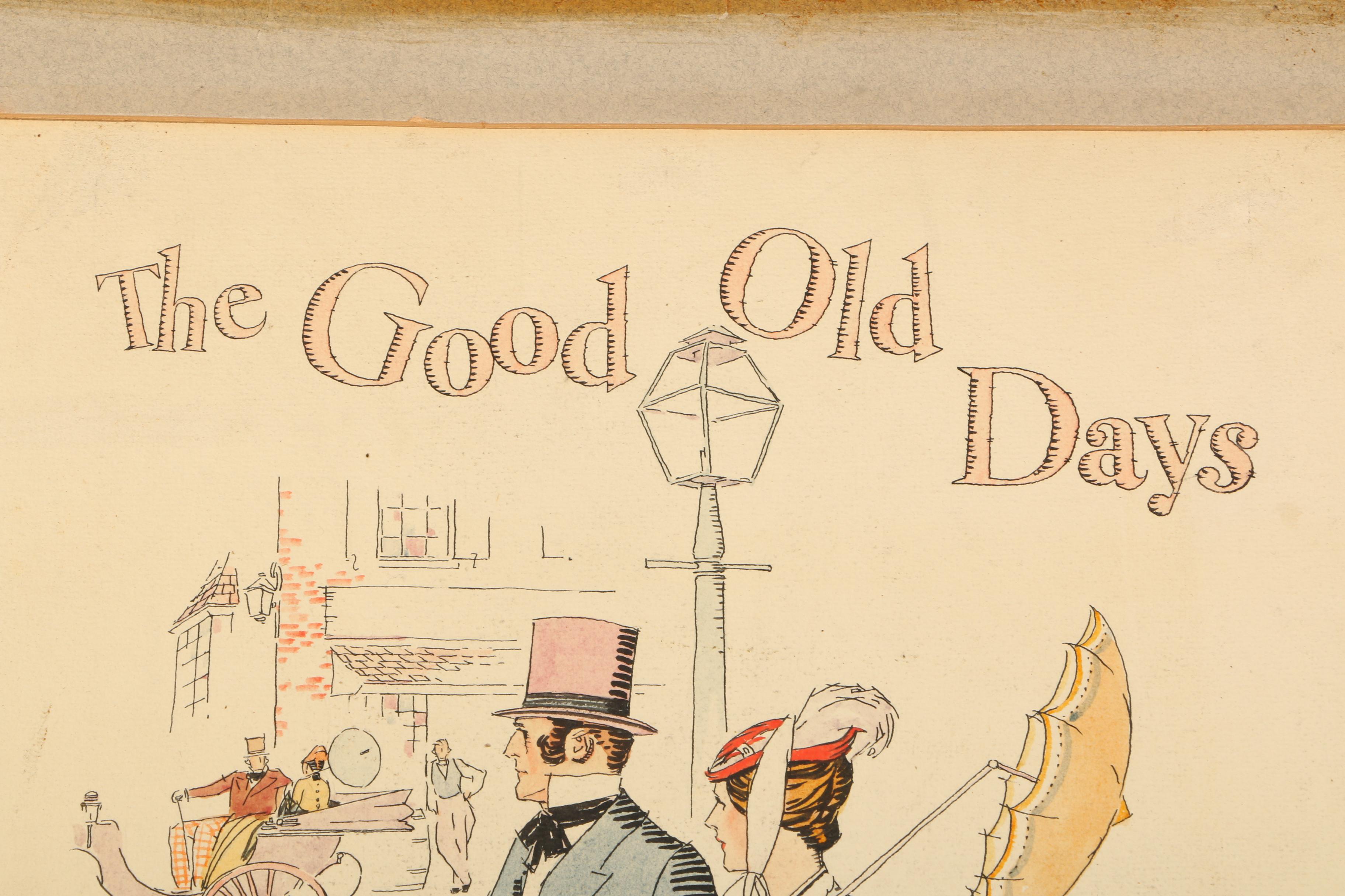 Ink and Watercolor Illustration "The Good Old Days"