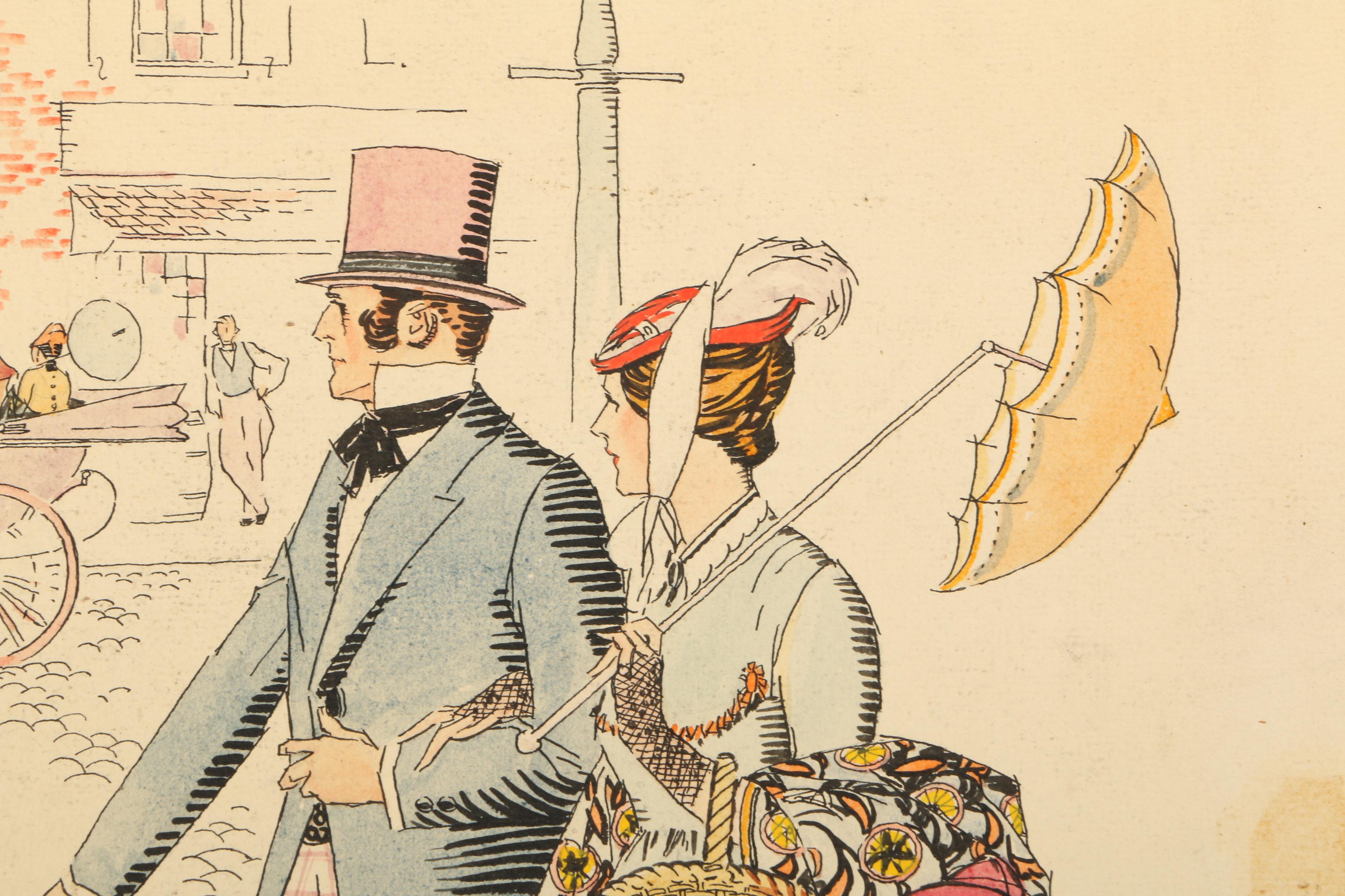 Ink and Watercolor Illustration "The Good Old Days"