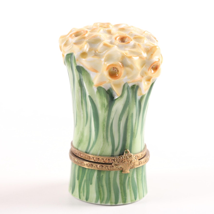 Rochard Limoges Hand-Painted Porcelain Floral Bouquet Trinket Box