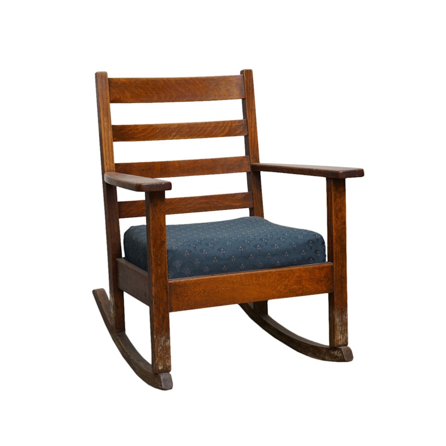 Vintage Oak Mission Style Ladder Back Rocking Chair