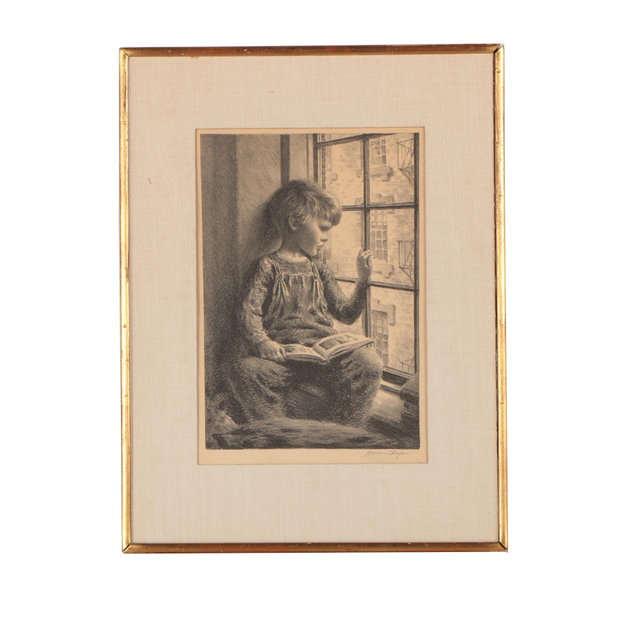 James Chapin Lithograph "Boy With Book Looking Out Window"