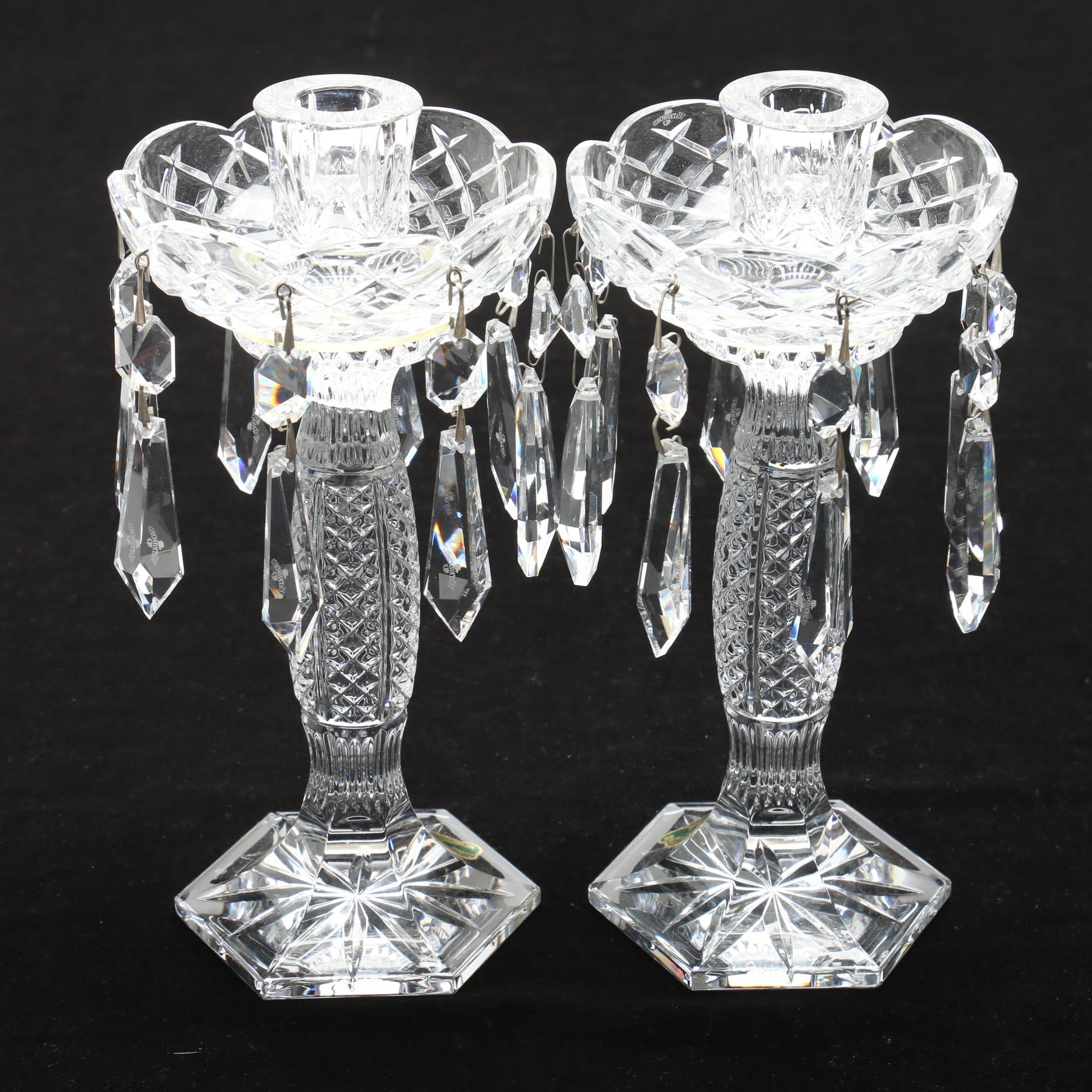Waterford Crystal "Tara" Candle Lustres with Faceted Crystal Drops