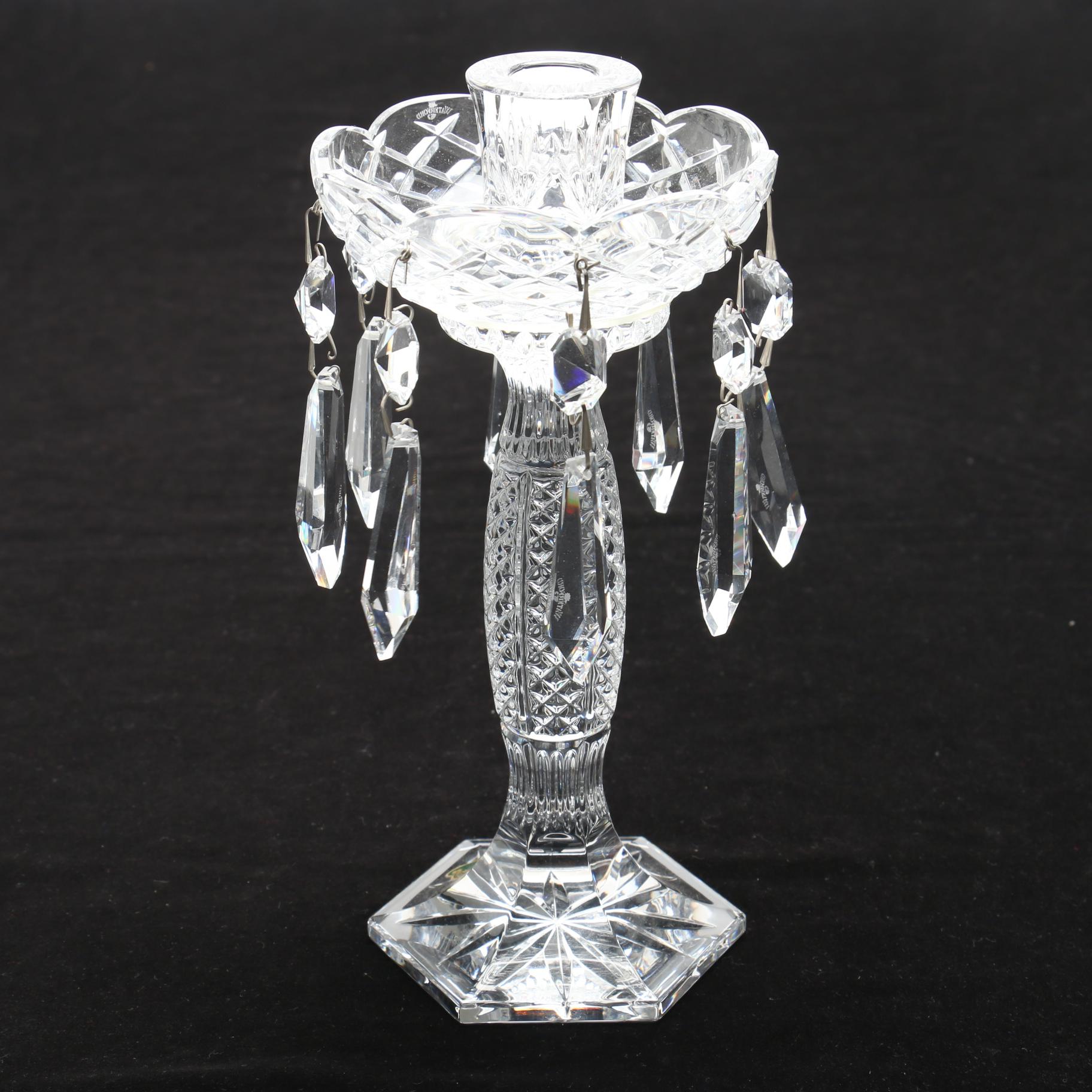 Waterford Crystal "Tara" Candle Lustres with Faceted Crystal Drops