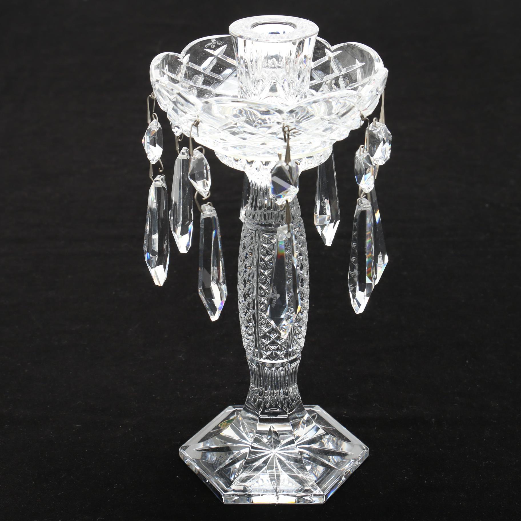Waterford Crystal "Tara" Candle Lustres with Faceted Crystal Drops
