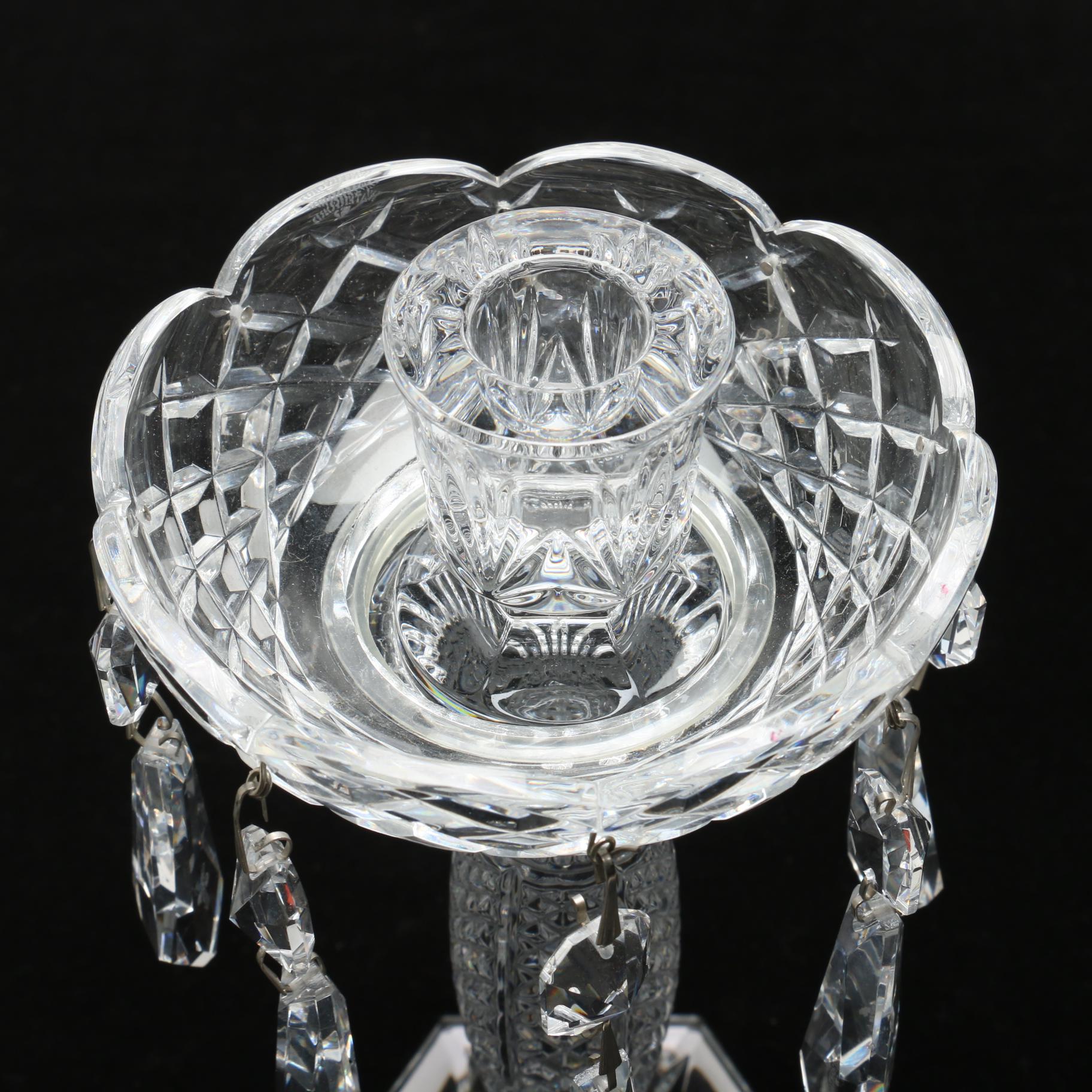 Waterford Crystal "Tara" Candle Lustres with Faceted Crystal Drops