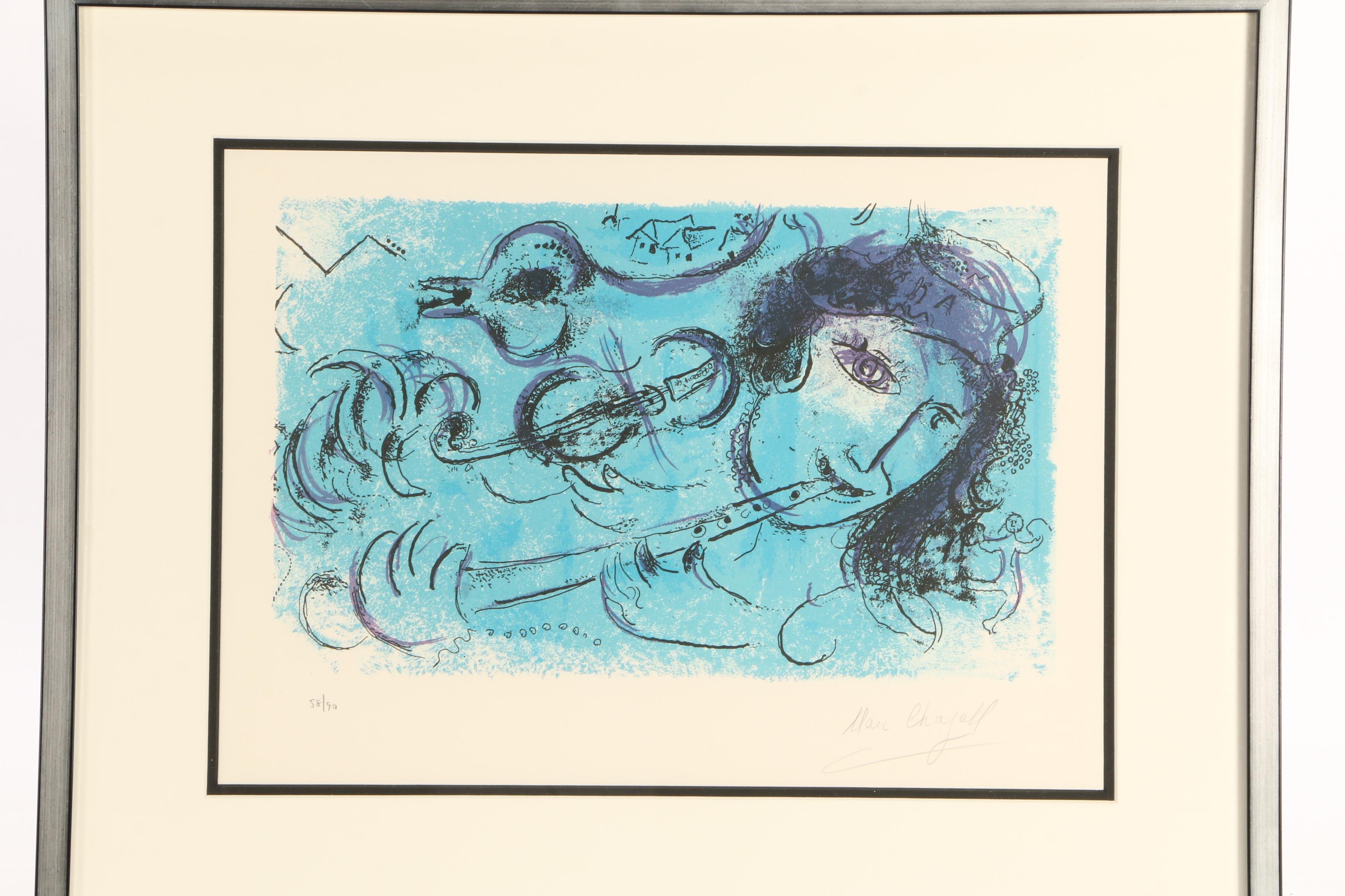 Marc Chagall 1957 Limited Edition Lithograph "The Flute Player"