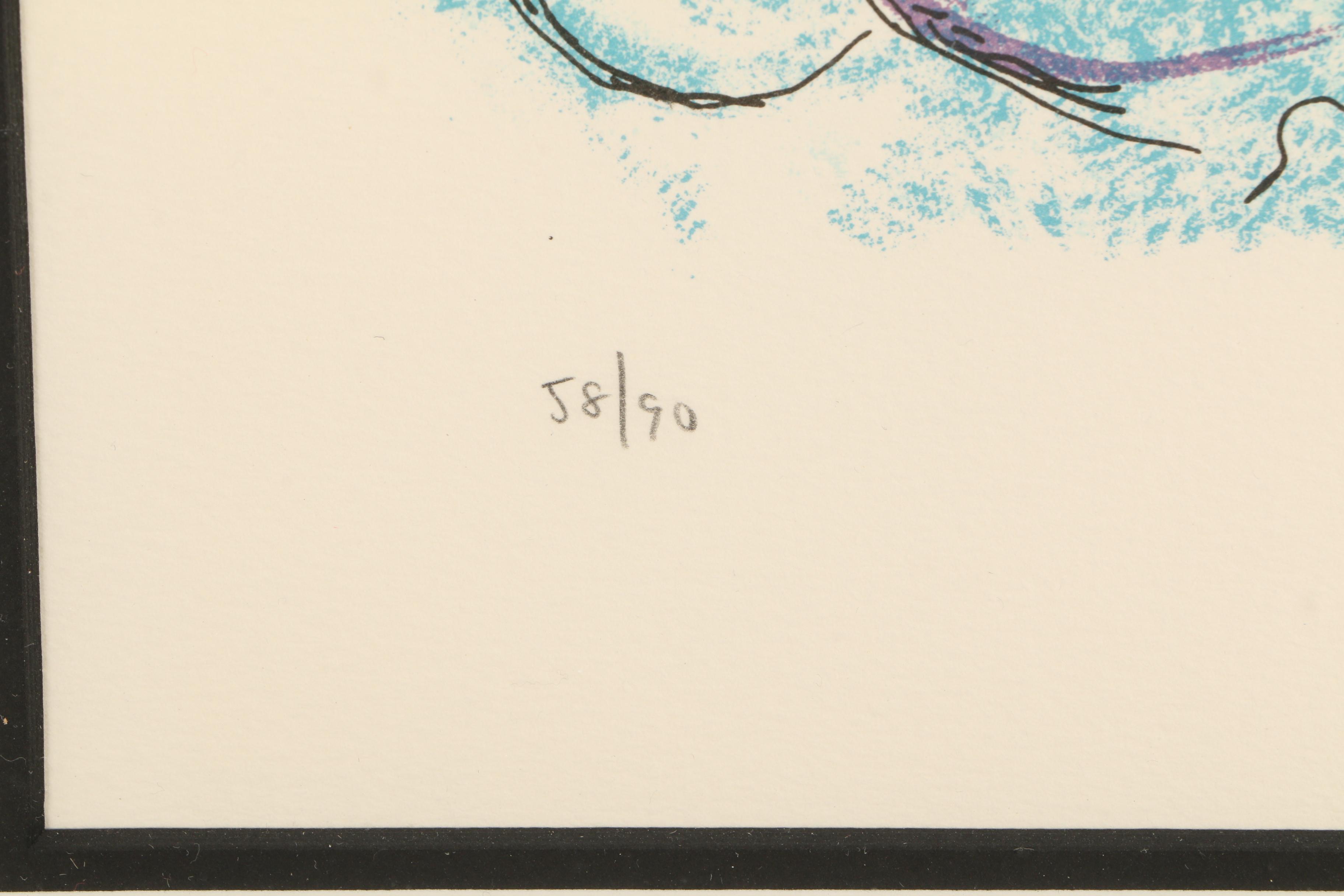 Marc Chagall 1957 Limited Edition Lithograph "The Flute Player"