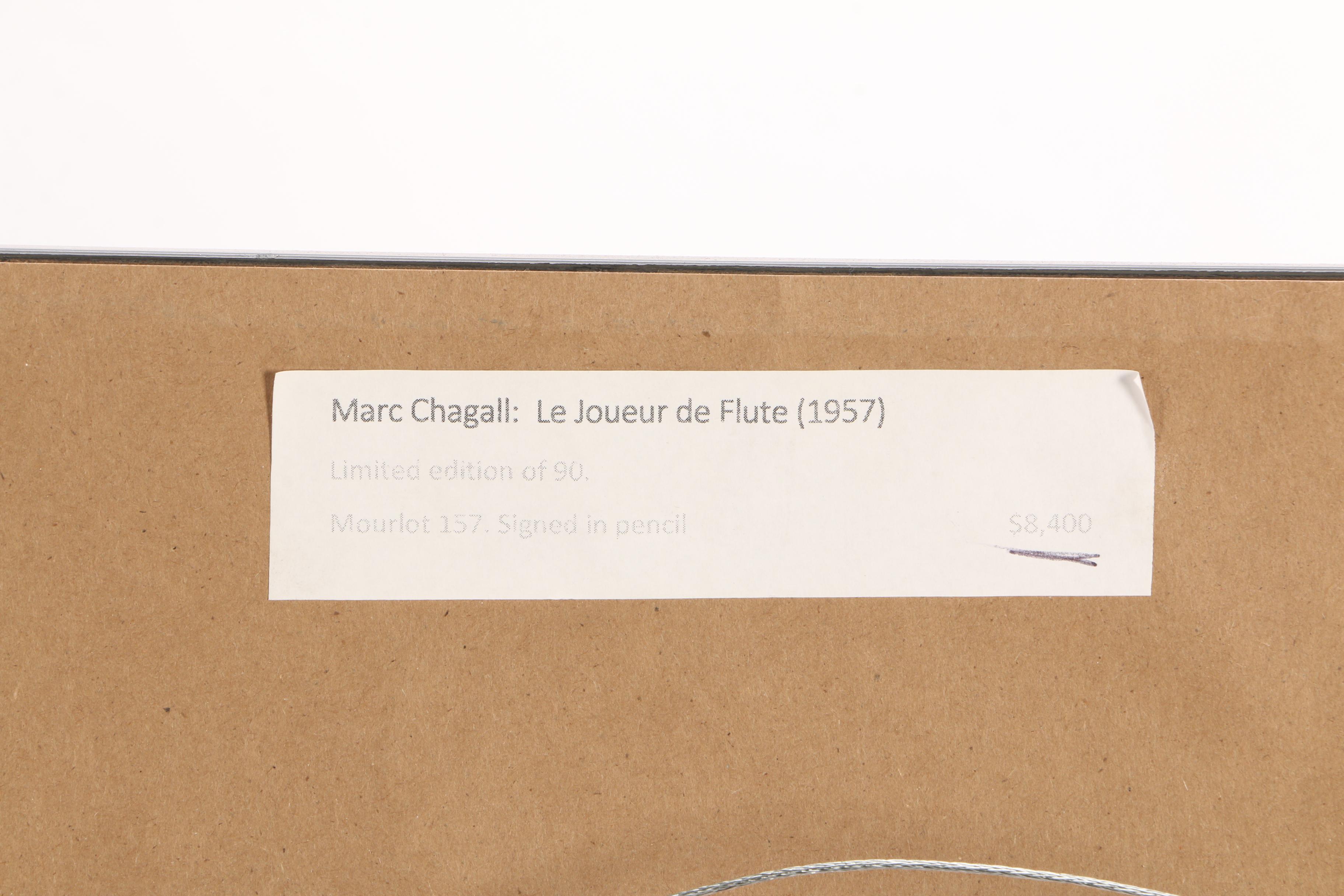 Marc Chagall 1957 Limited Edition Lithograph "The Flute Player"