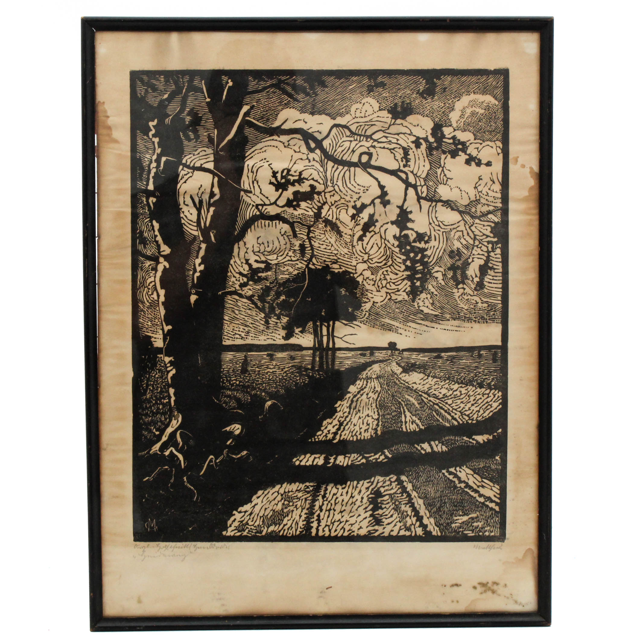 Antique German Expressionist Woodblock Print