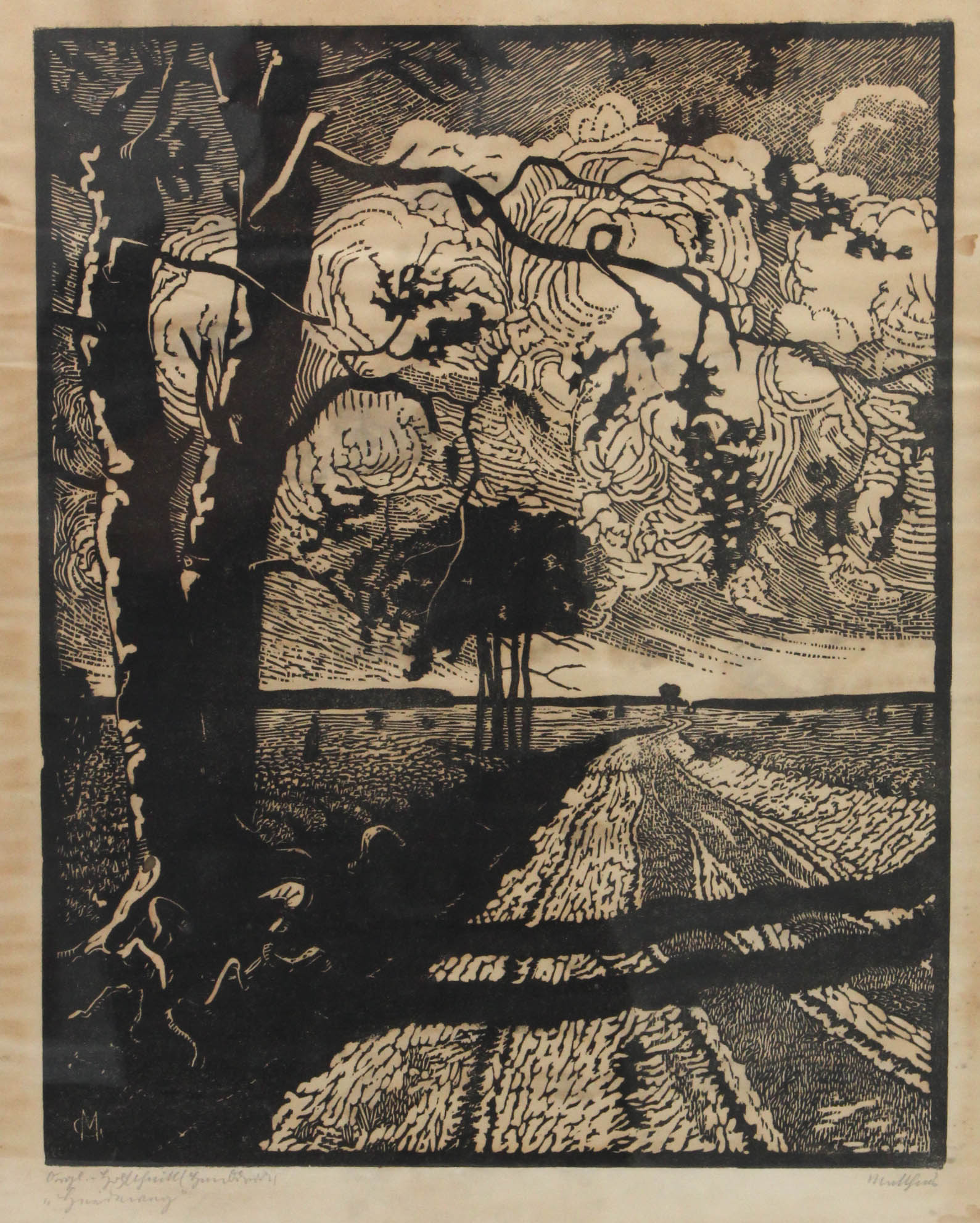 Antique German Expressionist Woodblock Print