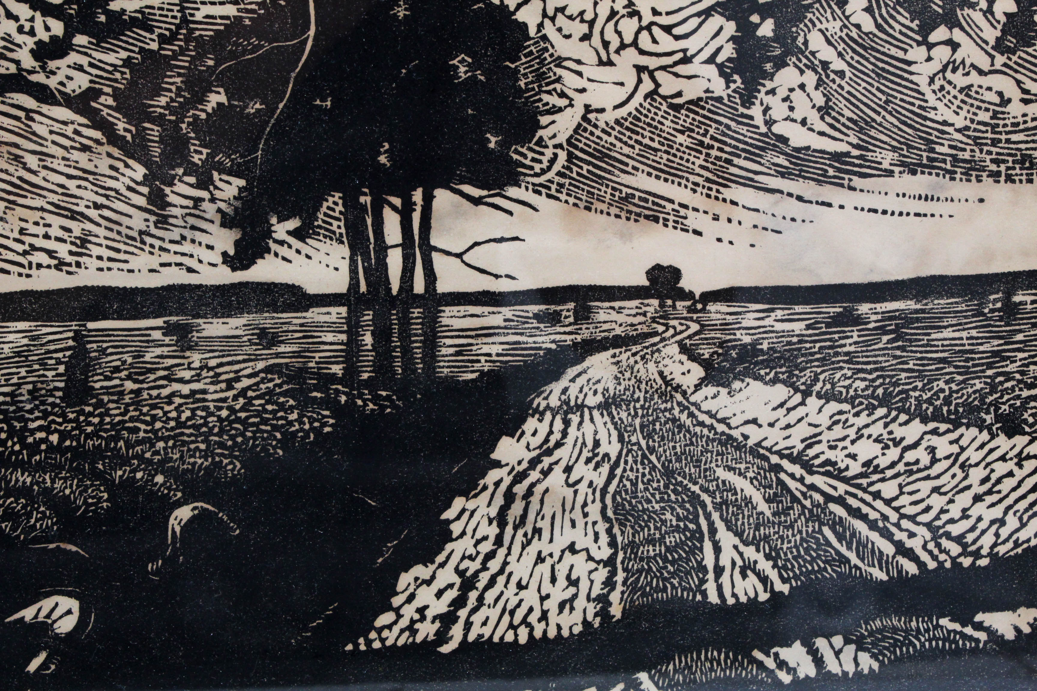 Antique German Expressionist Woodblock Print