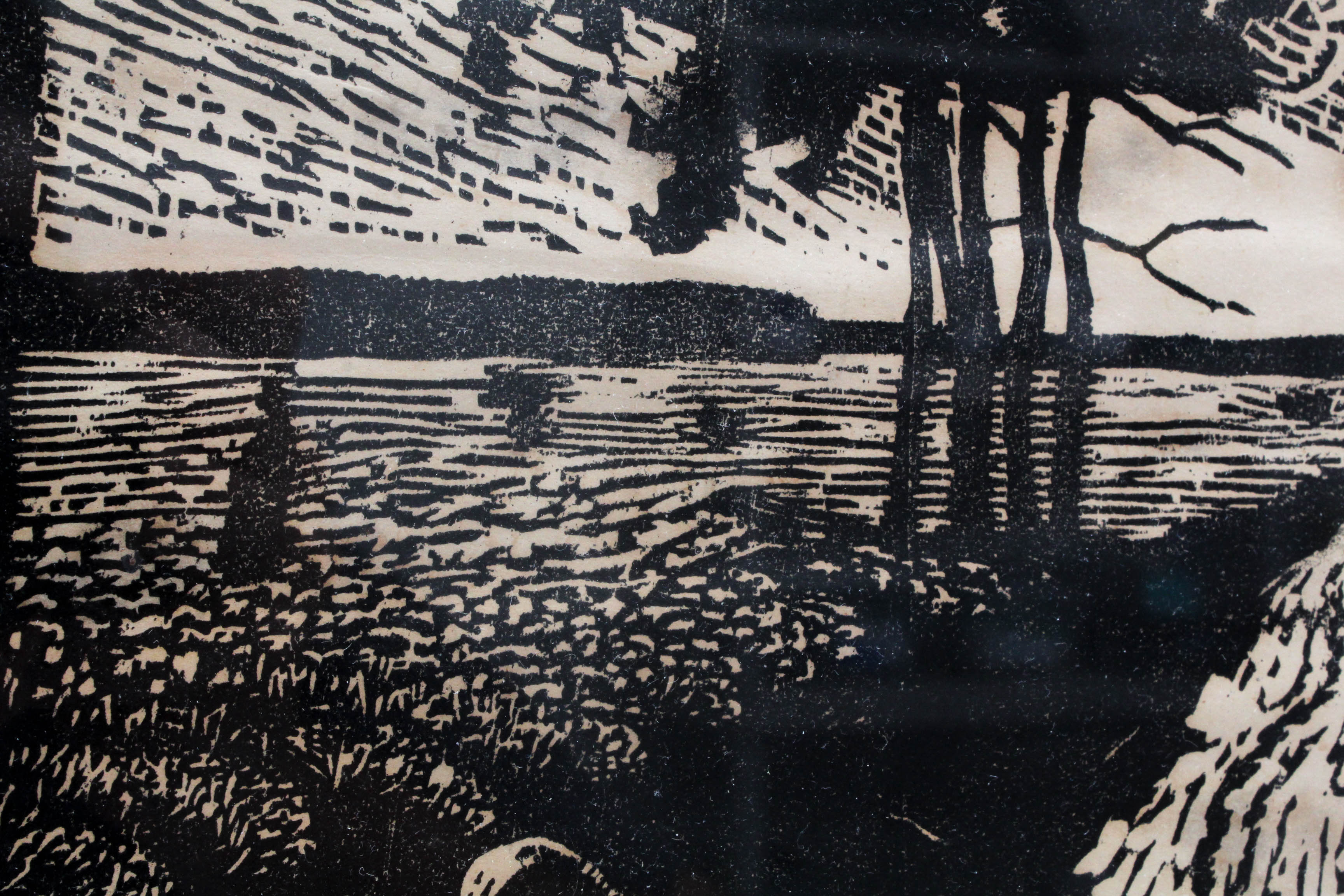 Antique German Expressionist Woodblock Print