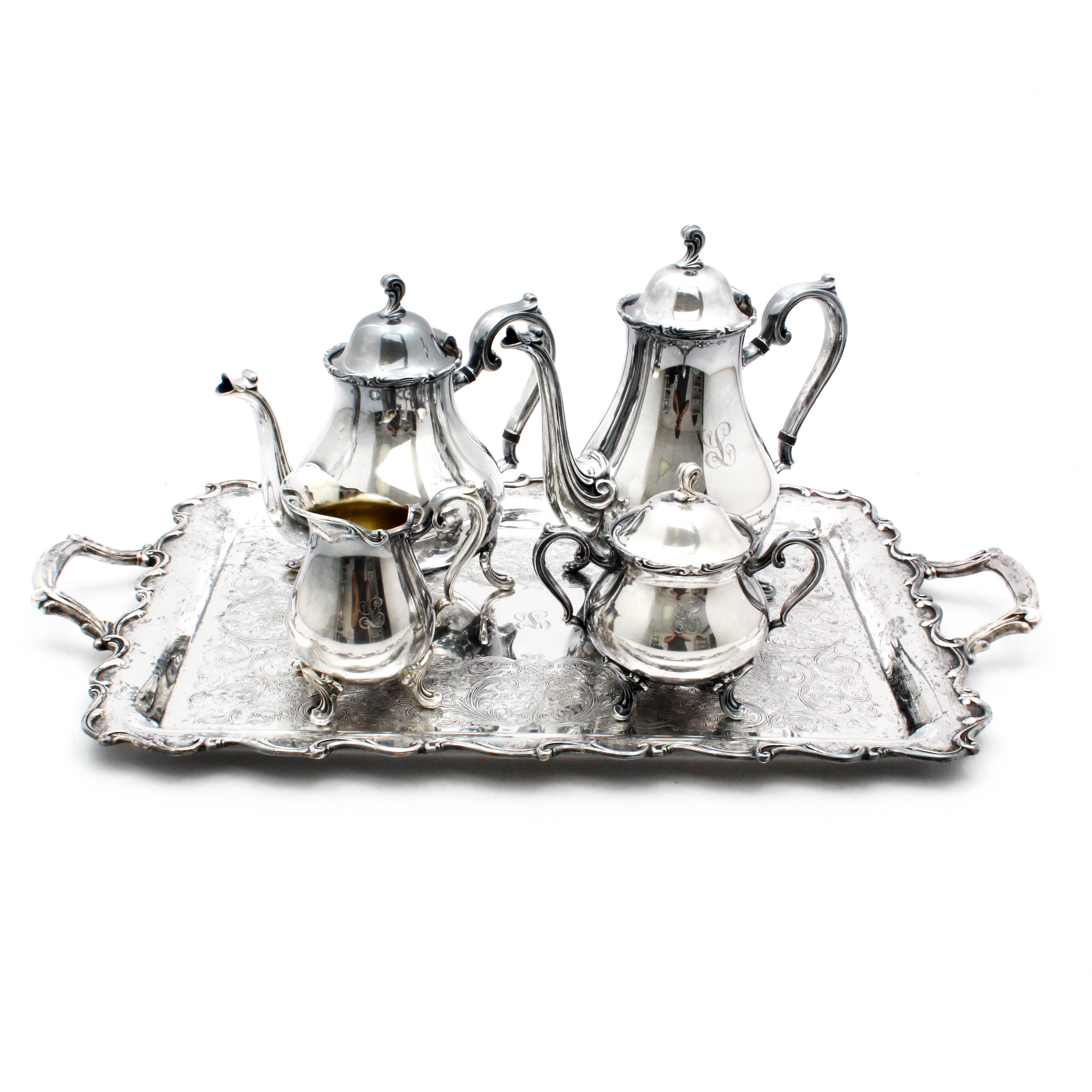 Webster Wilcox Silver "Joanne" Plate Coffee and Tea Service