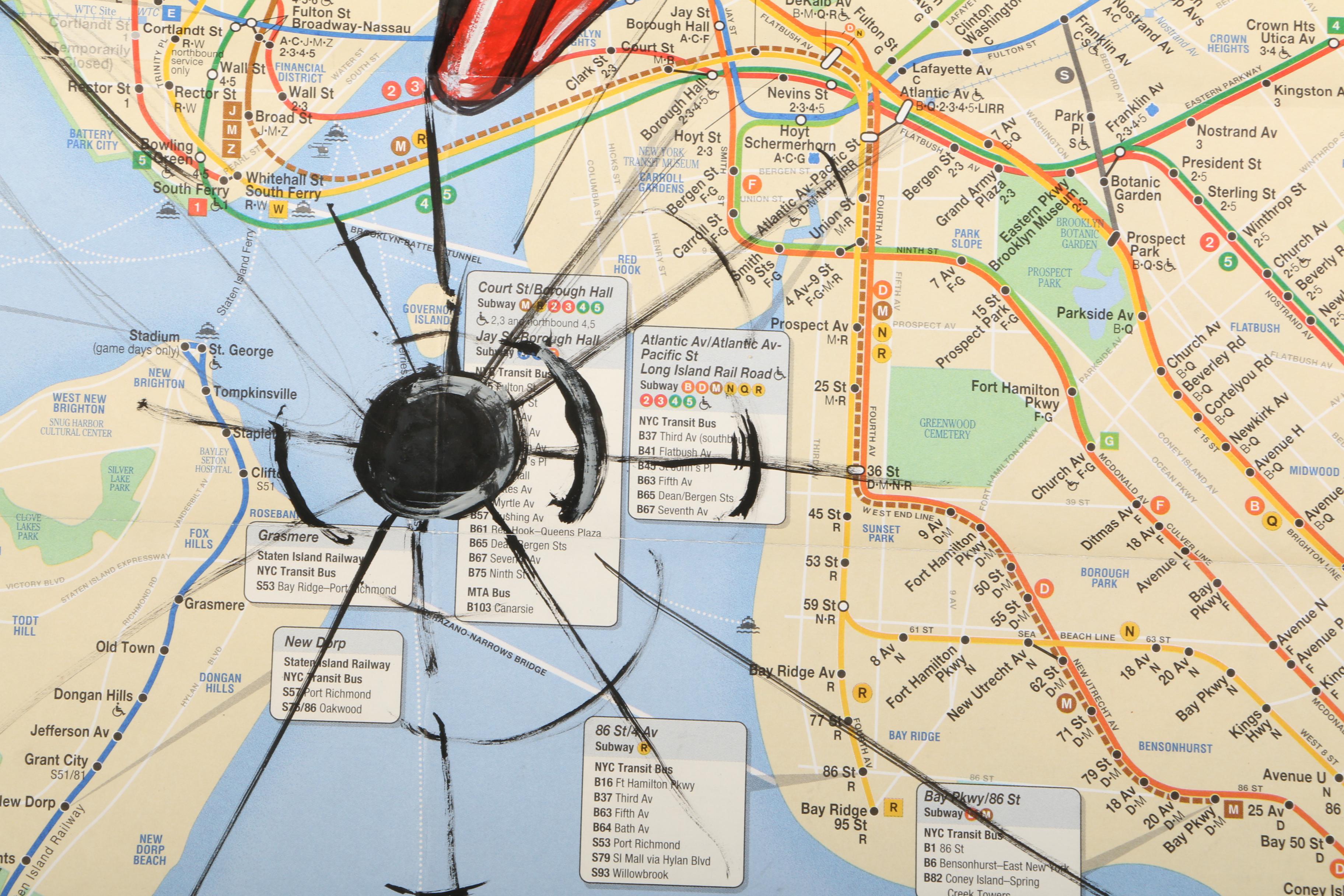 RD 357 Acrylic Graffiti Style Painting "Wonder Woman" on New York Subway Map