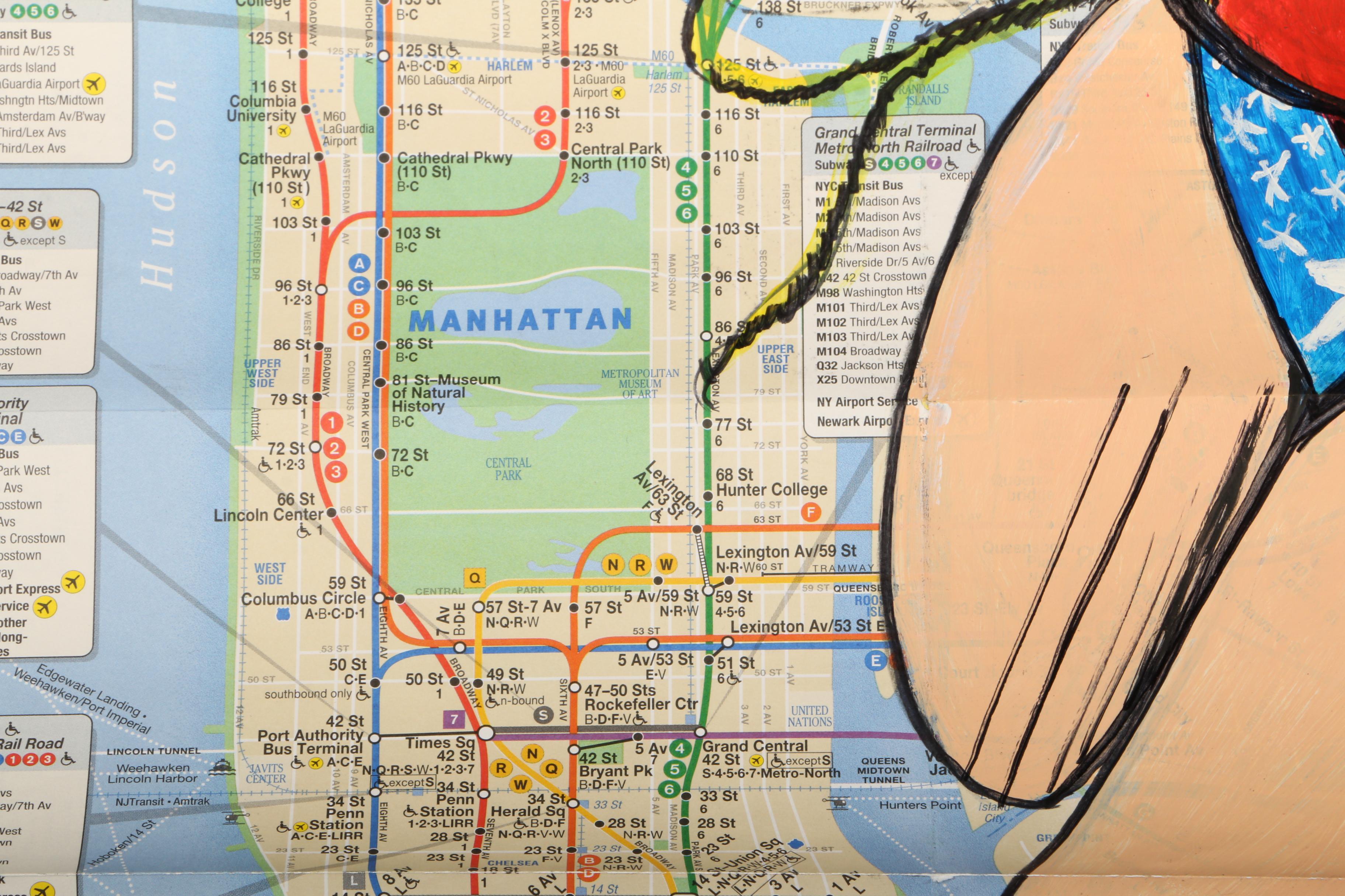 RD 357 Acrylic Graffiti Style Painting "Wonder Woman" on New York Subway Map