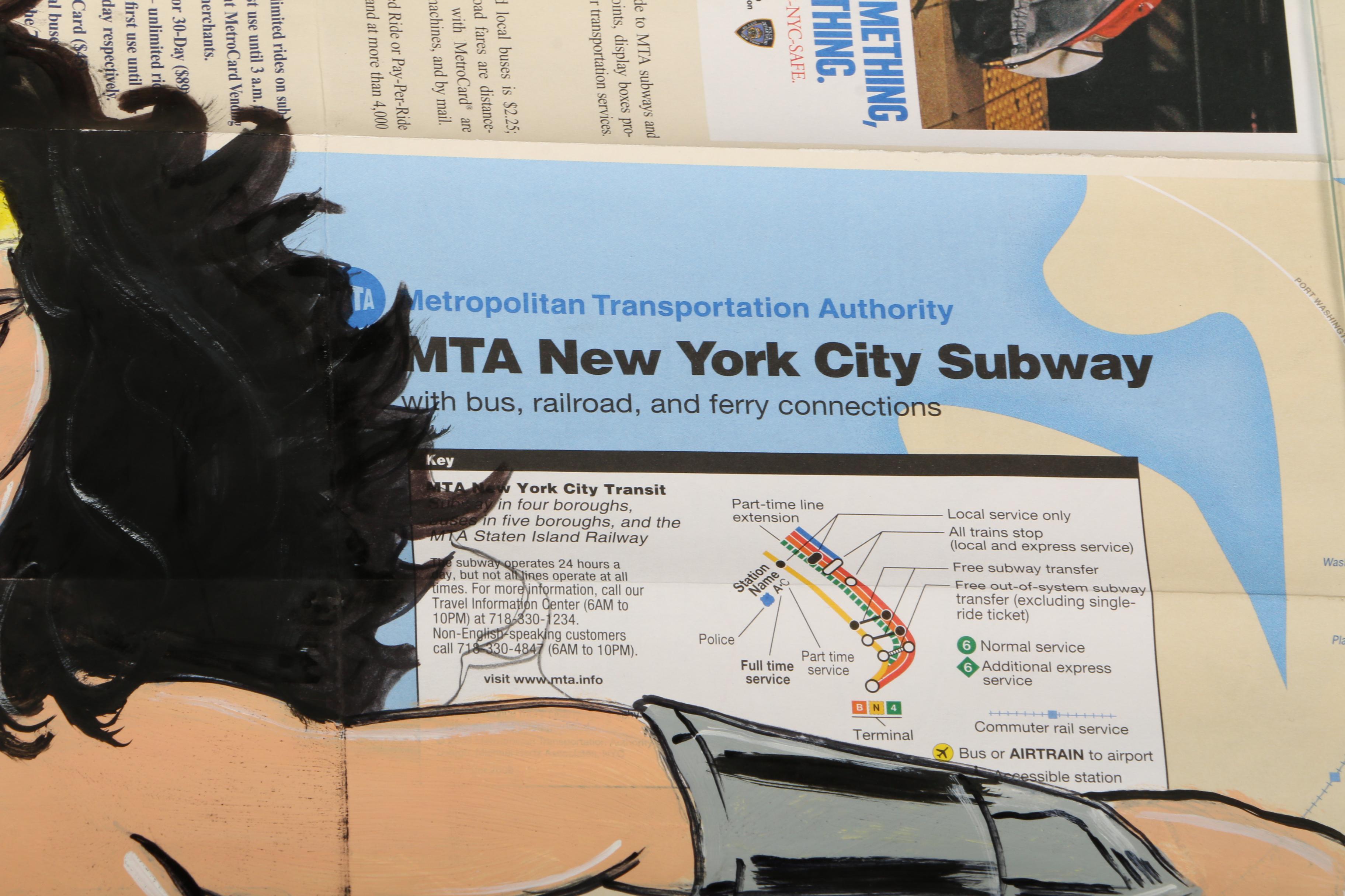 RD 357 Acrylic Graffiti Style Painting "Wonder Woman" on New York Subway Map