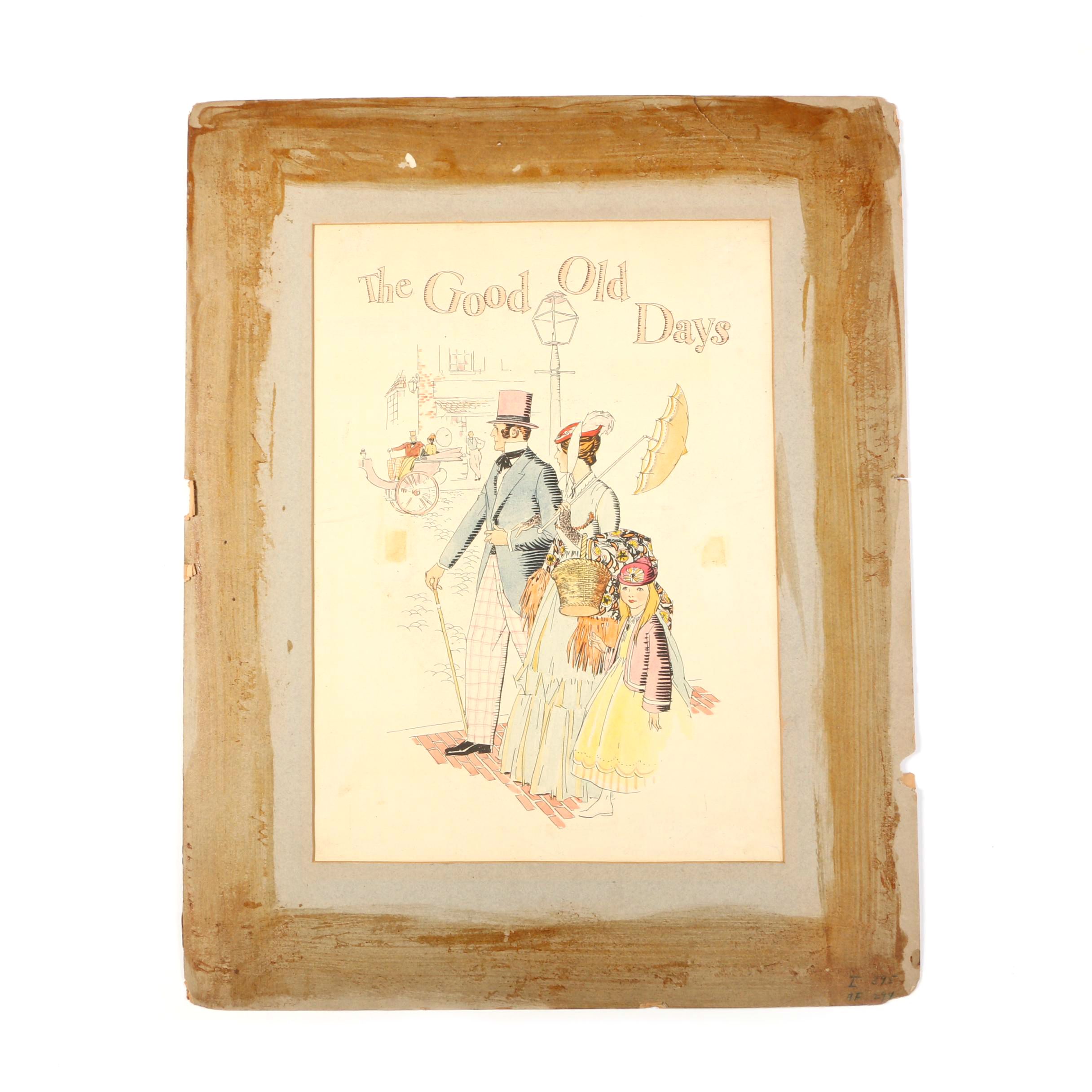 Ink and Watercolor Illustration "The Good Old Days"