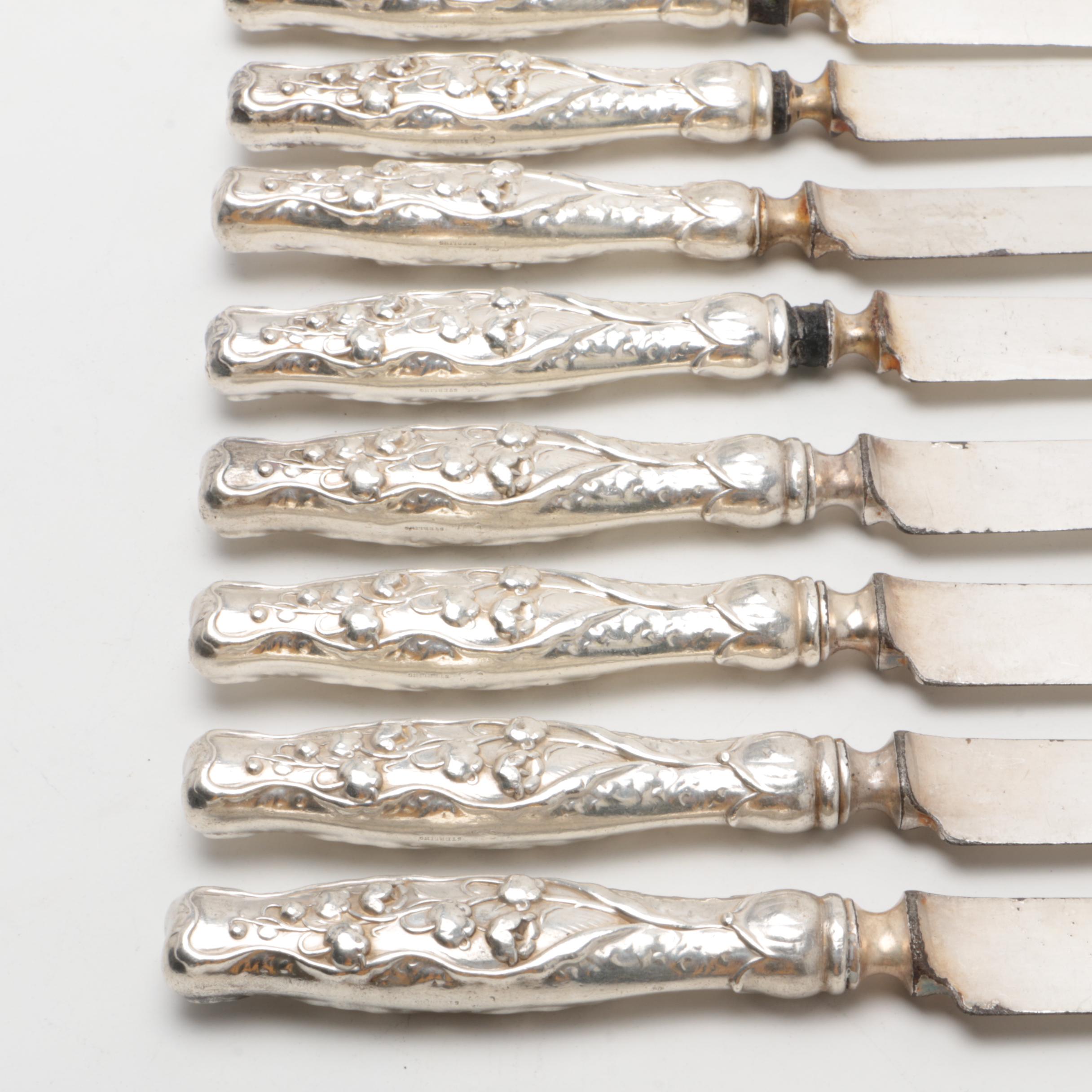 Vintage Whiting Manufacturing  Sterling Blunt Hollow Knives, Lily of the Valley