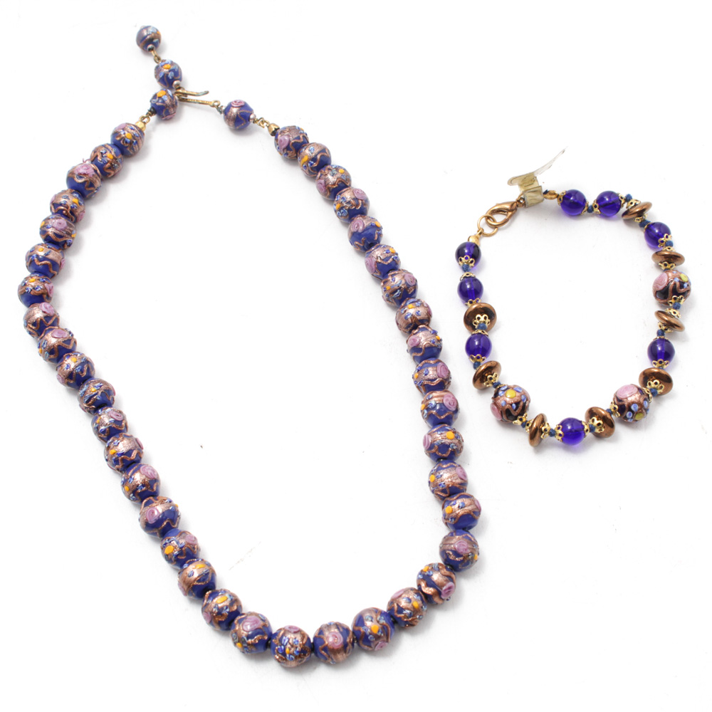 Venetian Fiorato Wedding Cake Bead Bracelet and Necklace