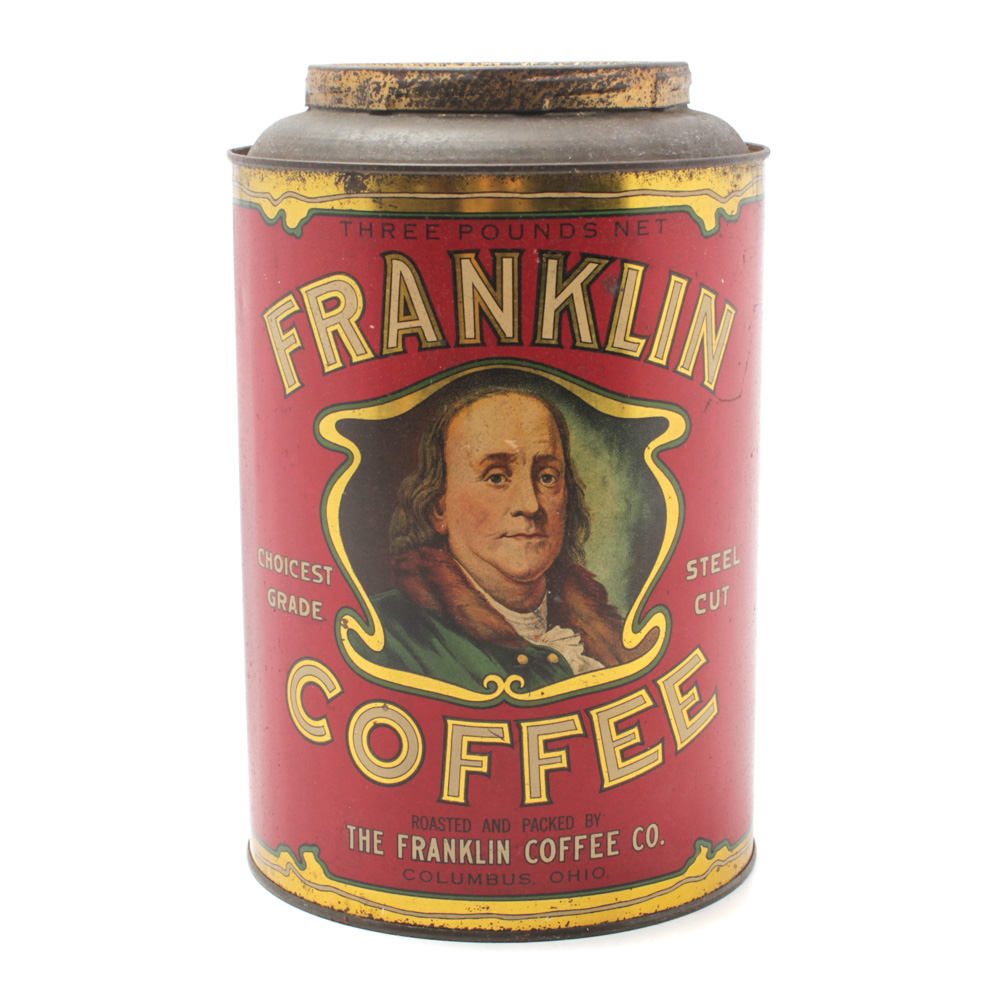 Red Metal Franklin Coffee Tin