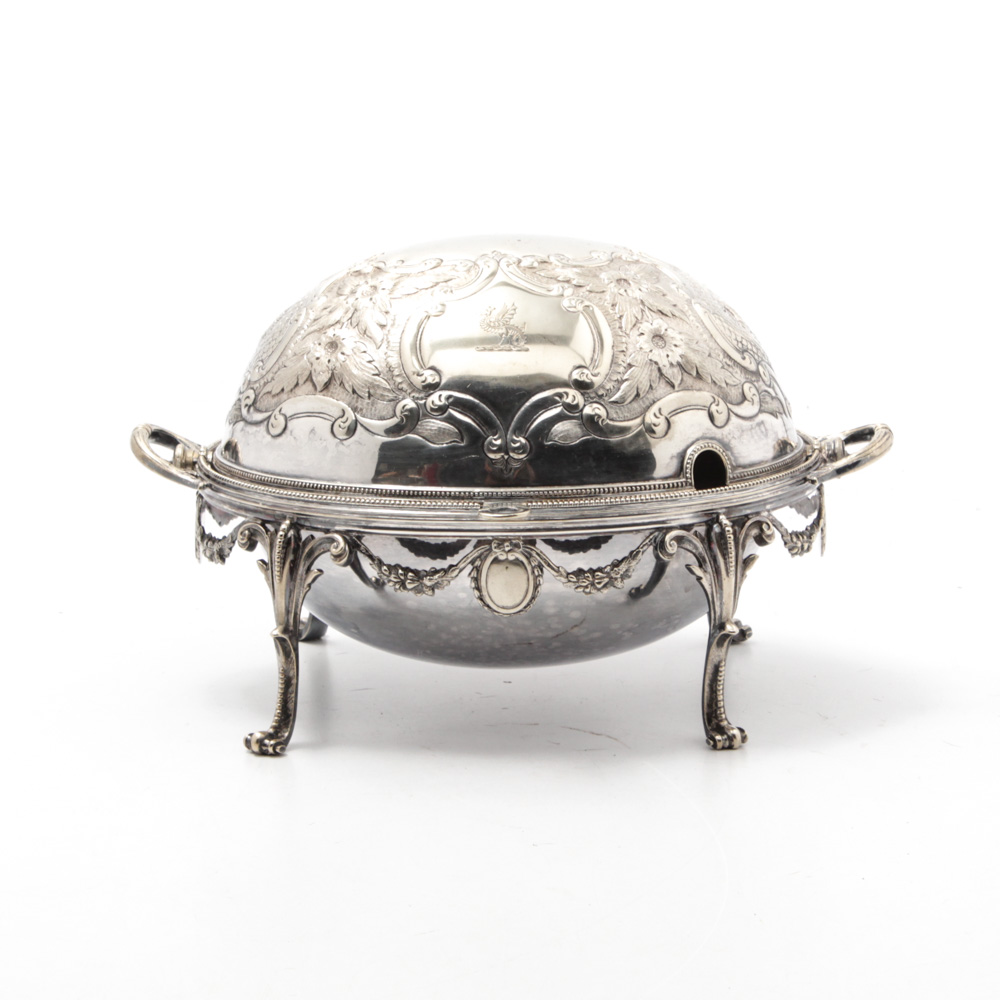 Henry Wilkinson & Co Ltd Sheffield Armorial Silver Plate Rolling Dome Server