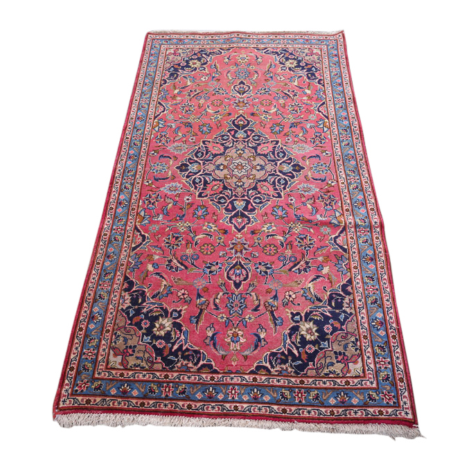 Vintage Hand-Knotted Persian Kashan Wool Long Rug