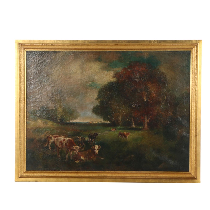 Antique Pastoral Landscape Oil Painting