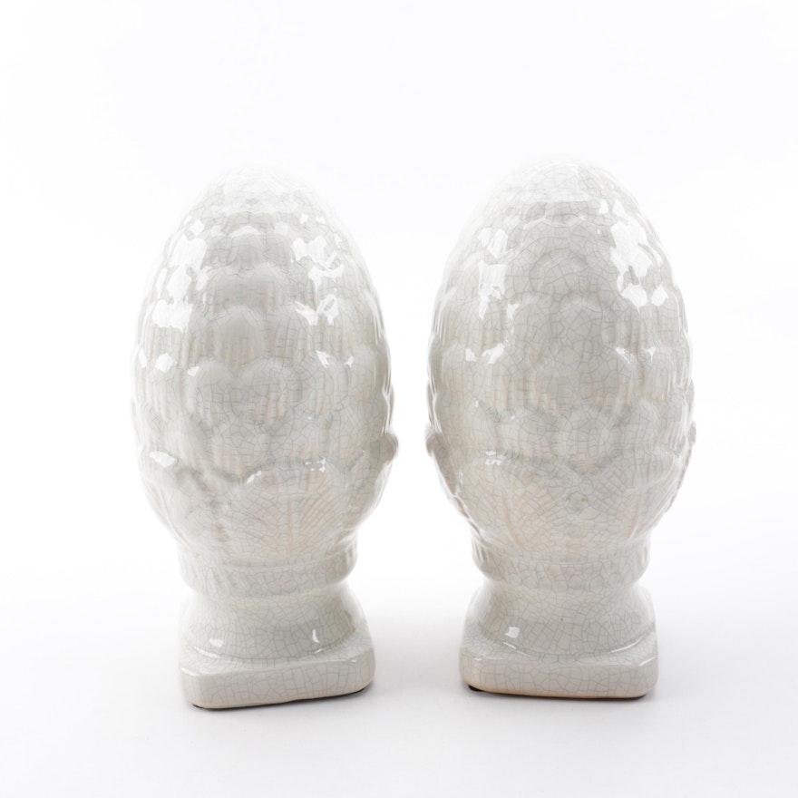 Ceramic Artichoke Finials with Craquelure Glaze