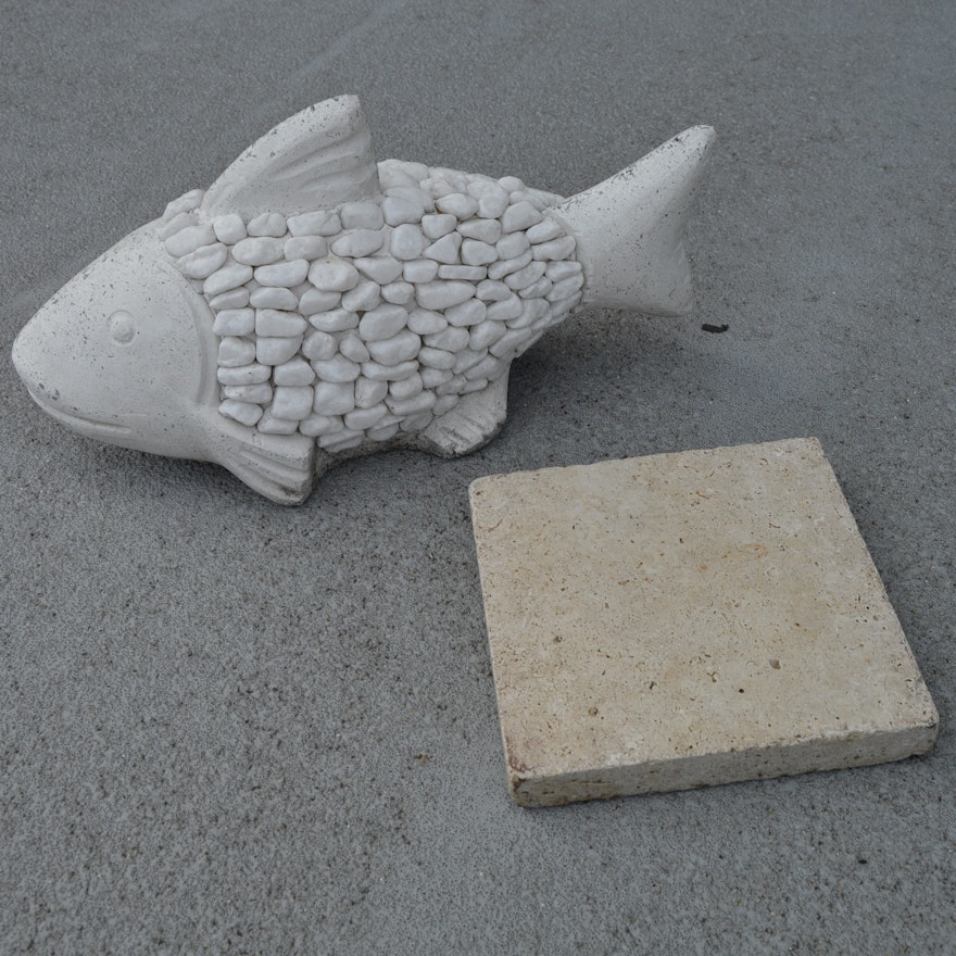 Stone Fish with Limestone Base