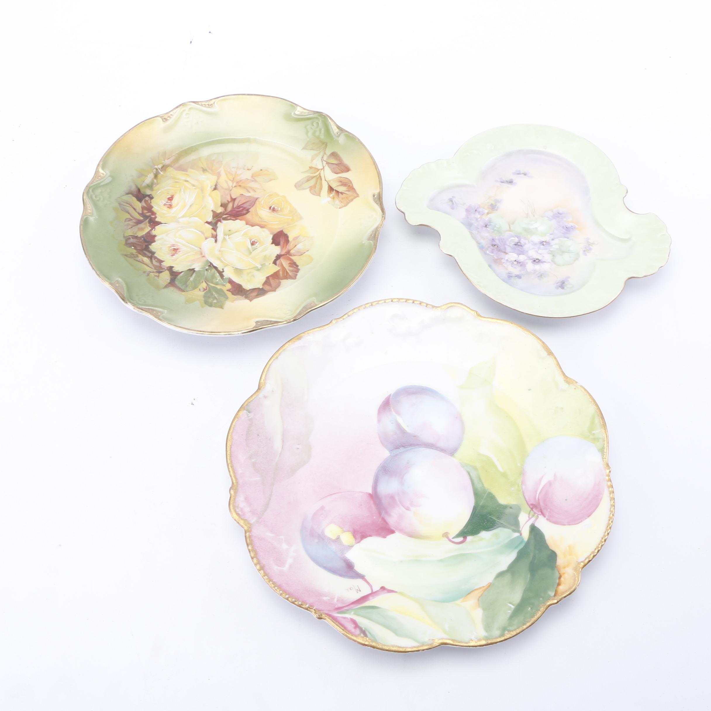 Antique Latrille Limoges and Vintage Haviland Hand-Painted Porcelain Plates