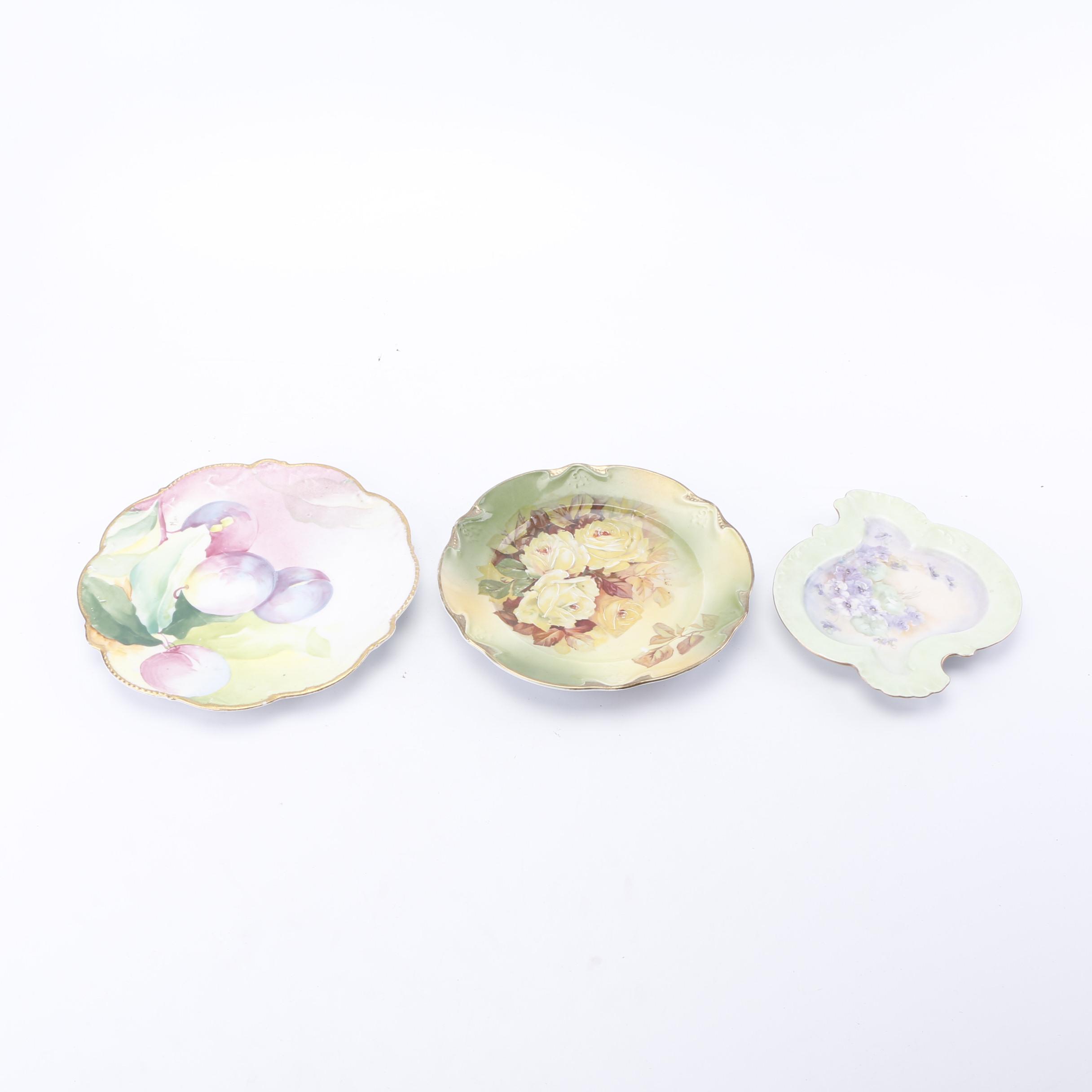 Antique Latrille Limoges and Vintage Haviland Hand-Painted Porcelain Plates
