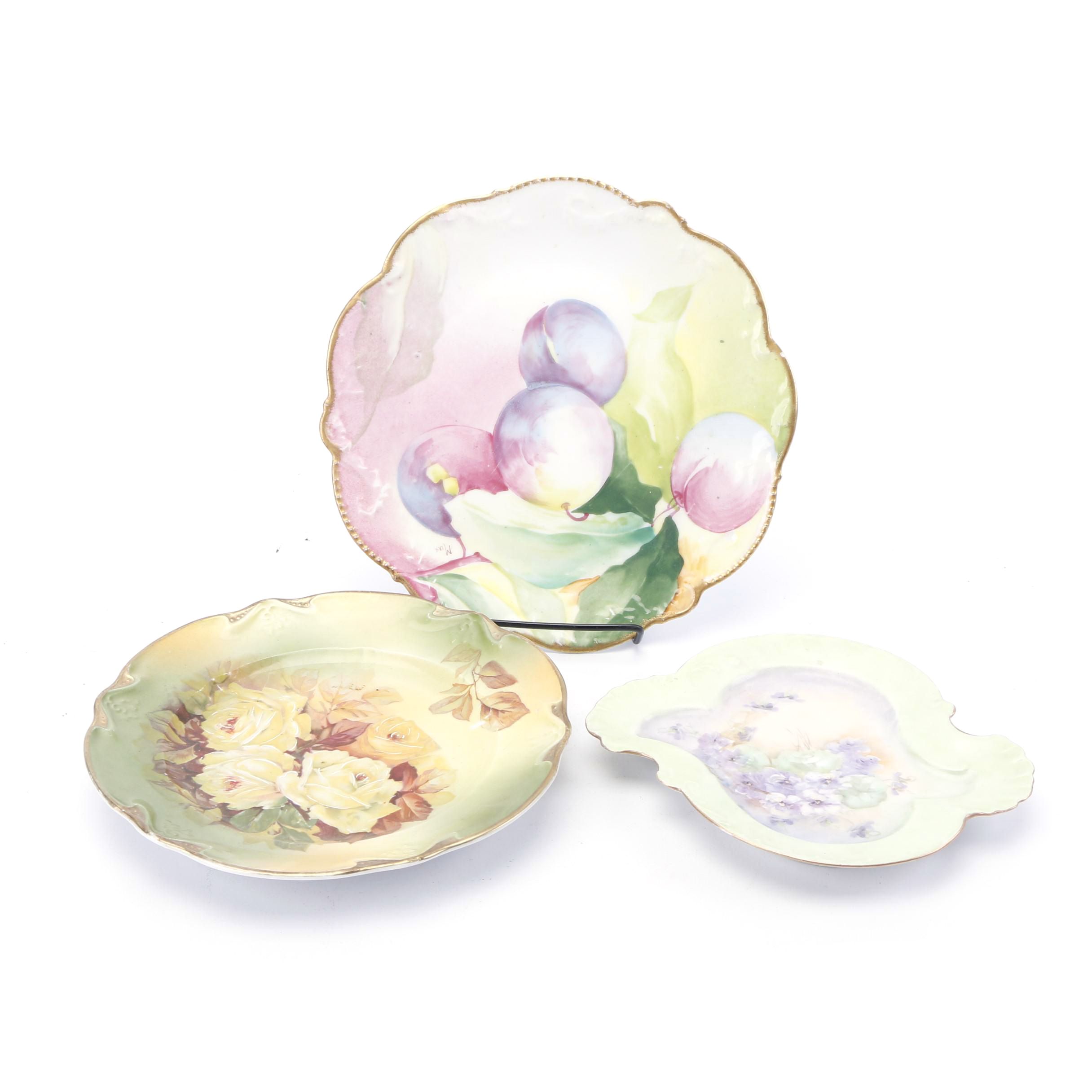 Antique Latrille Limoges and Vintage Haviland Hand-Painted Porcelain Plates