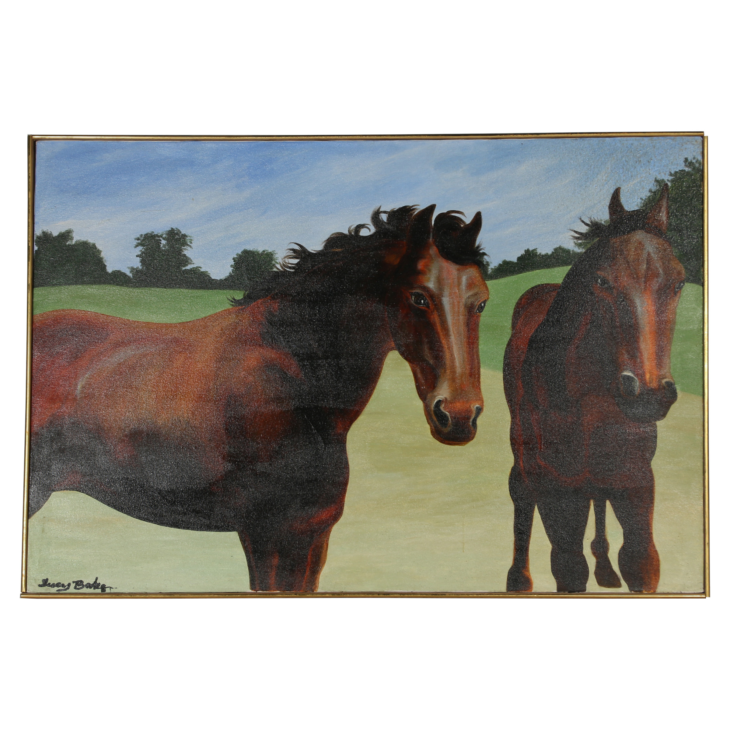 Lucy Baker Acrylic Painting "Two Horses in a Field"