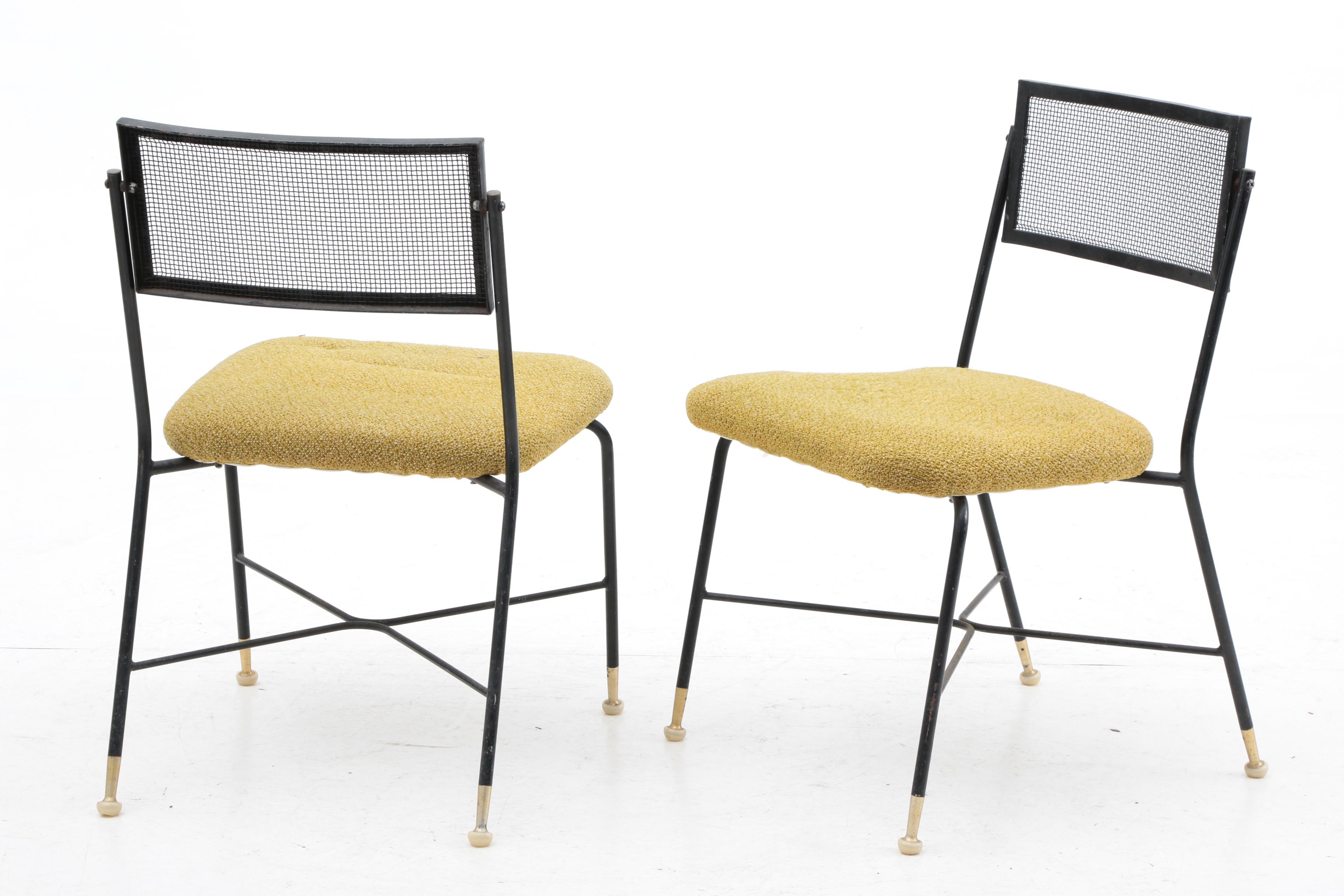 Four Upholstered Wrought Iron Chairs