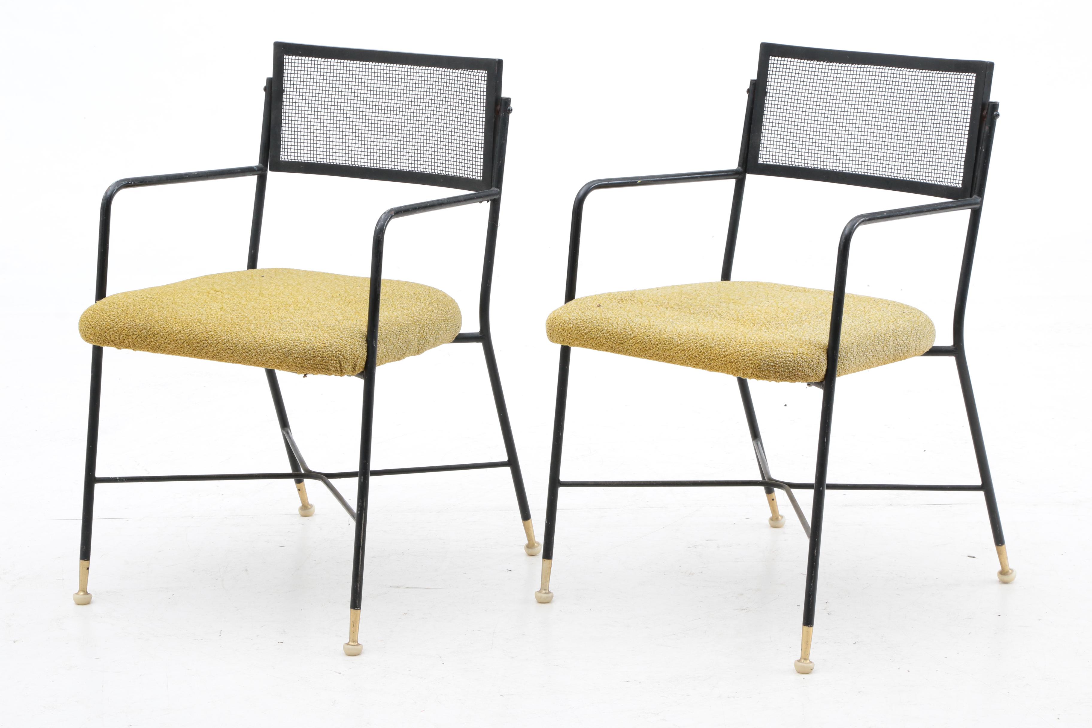 Four Upholstered Wrought Iron Chairs