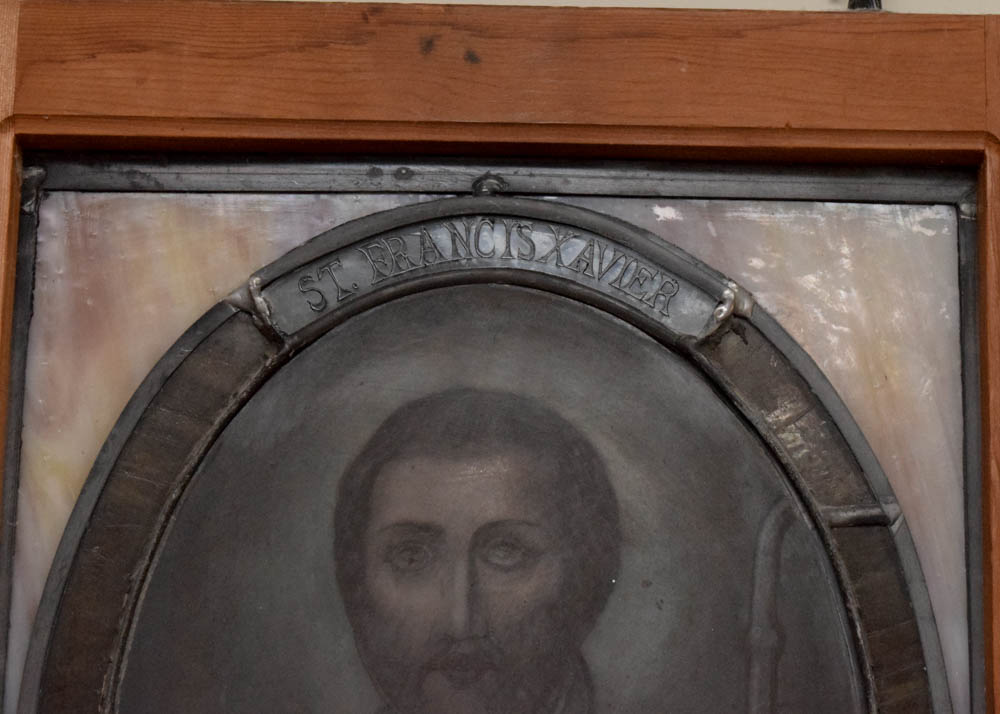 Vintage Salvaged St. Francis Xavier Slag Glass Pane