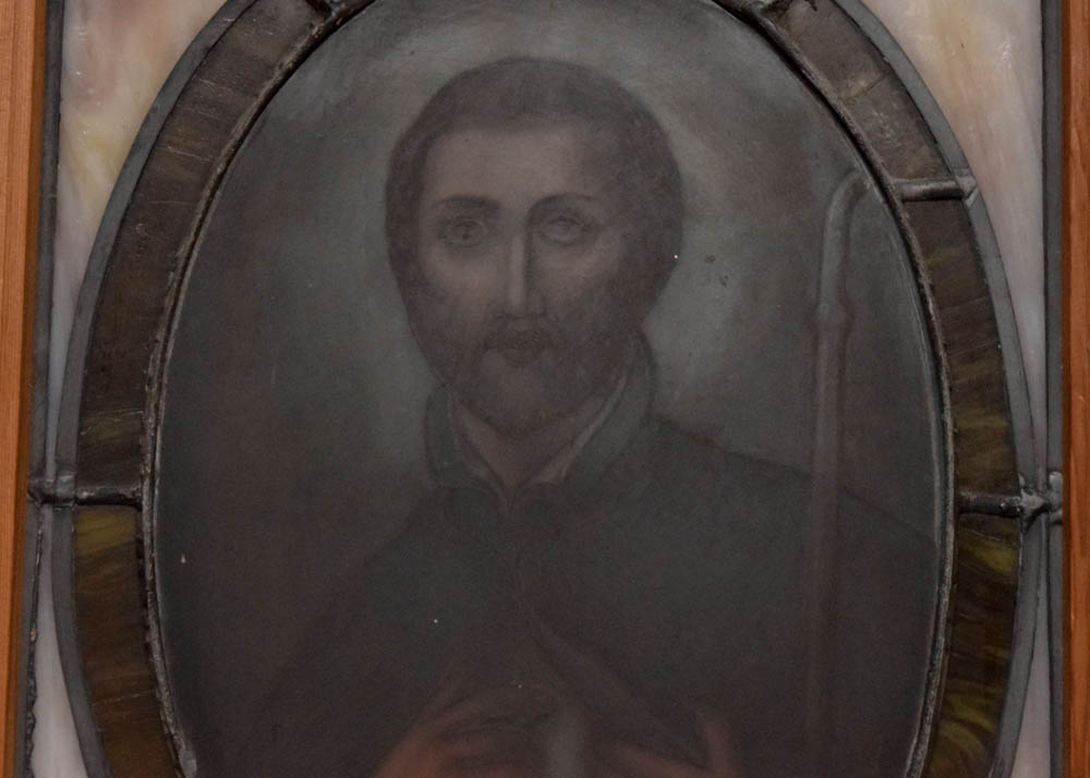 Vintage Salvaged St. Francis Xavier Slag Glass Pane