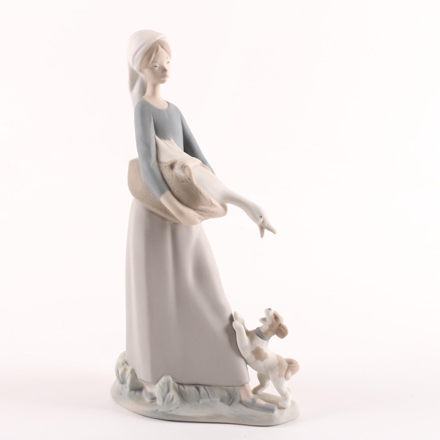 Lladró "Girl With Goose and Dog" Porcelain Figurine