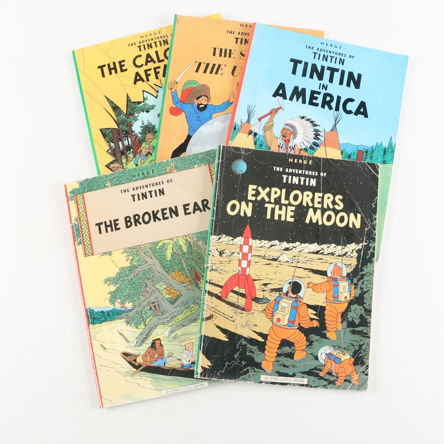 1970s Five Volumes of "The Adventures of Tintin" by Hergé