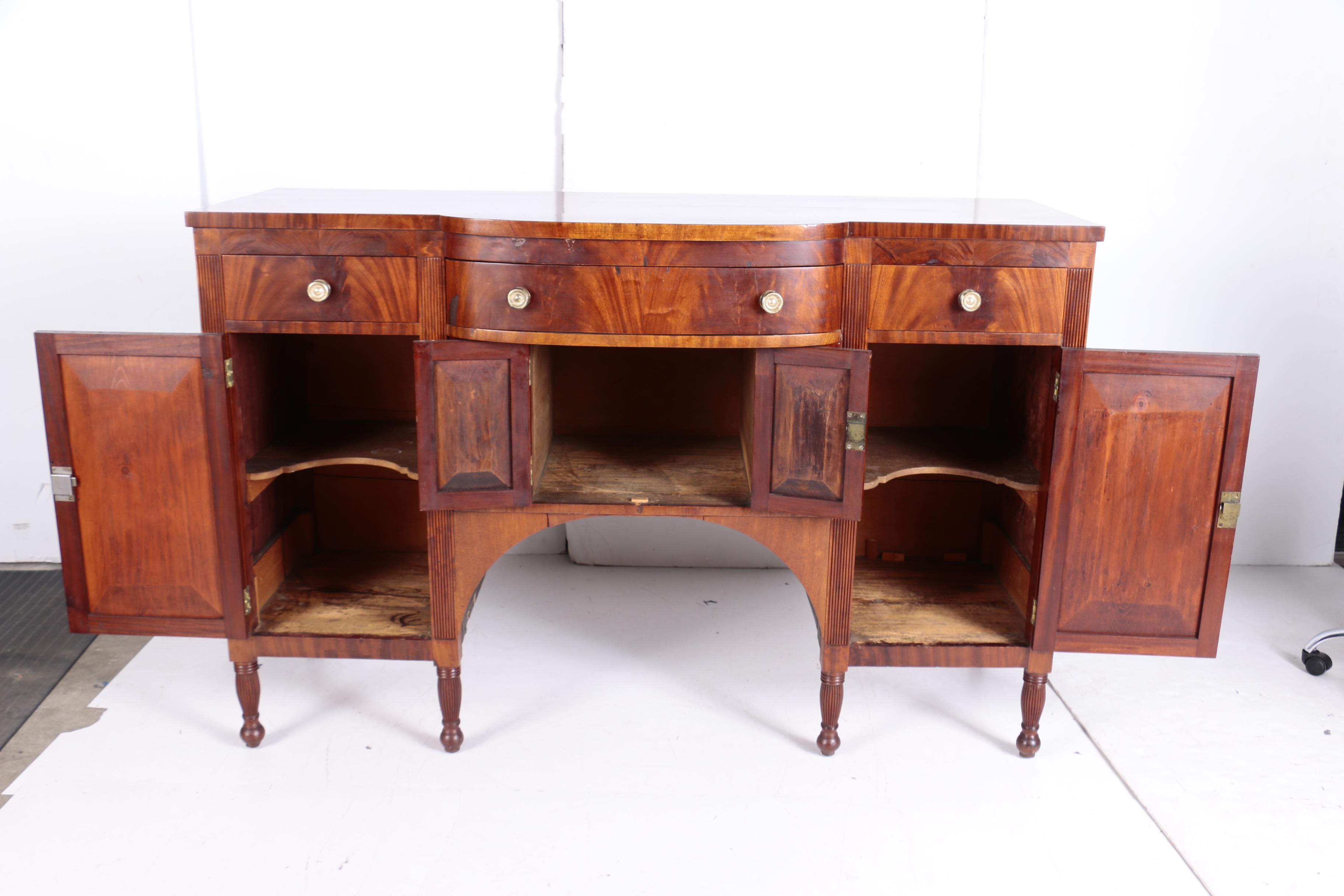 American Classical Flame Mahogany Sideboard, New York, Circa 1830