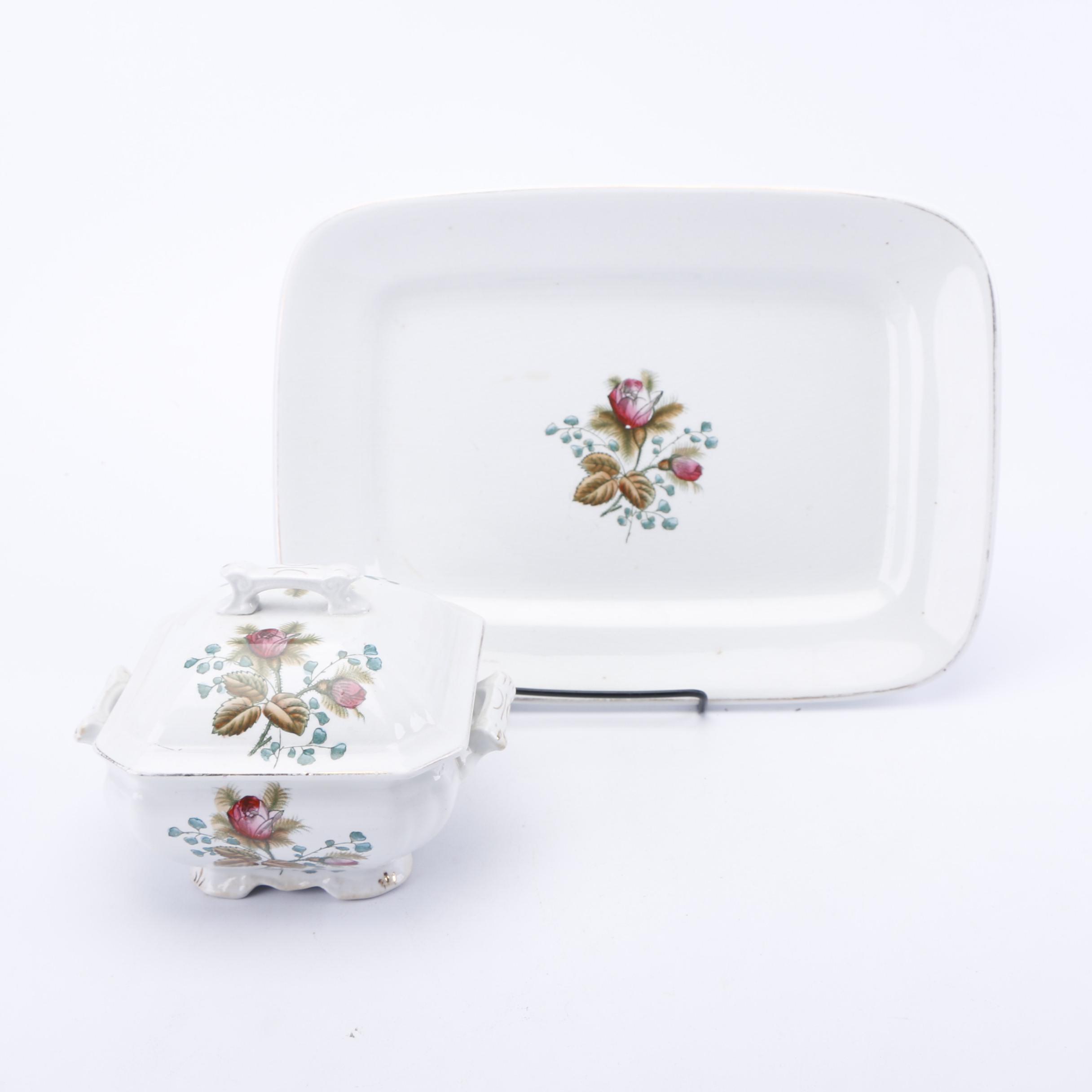 Late 19th C. Alfred Meakin "Moss Rose" Ironstone Dinnerware