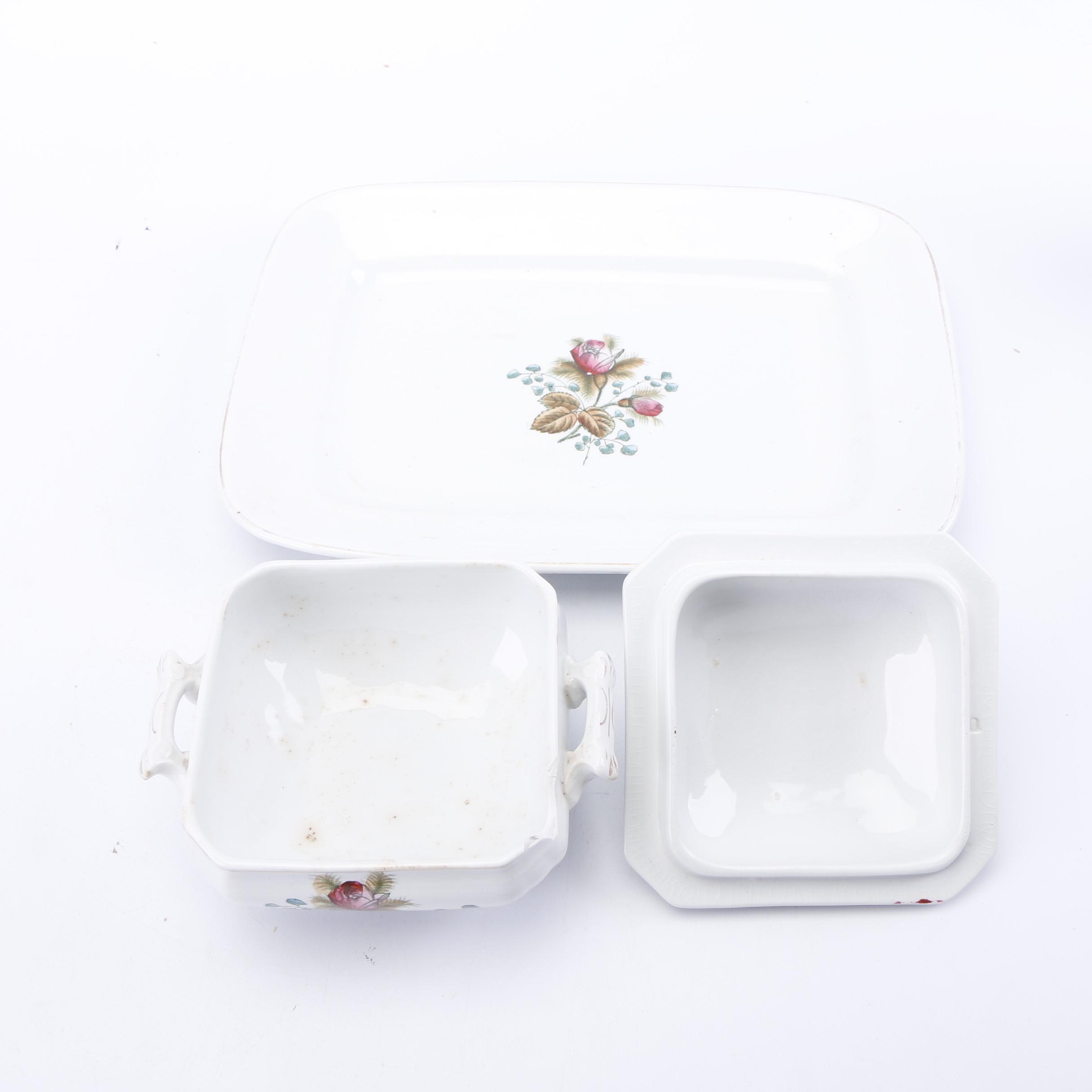 Late 19th C. Alfred Meakin "Moss Rose" Ironstone Dinnerware