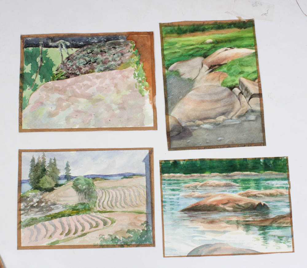 June Carver Roberts Original Watercolor Landscape Studies on Paper