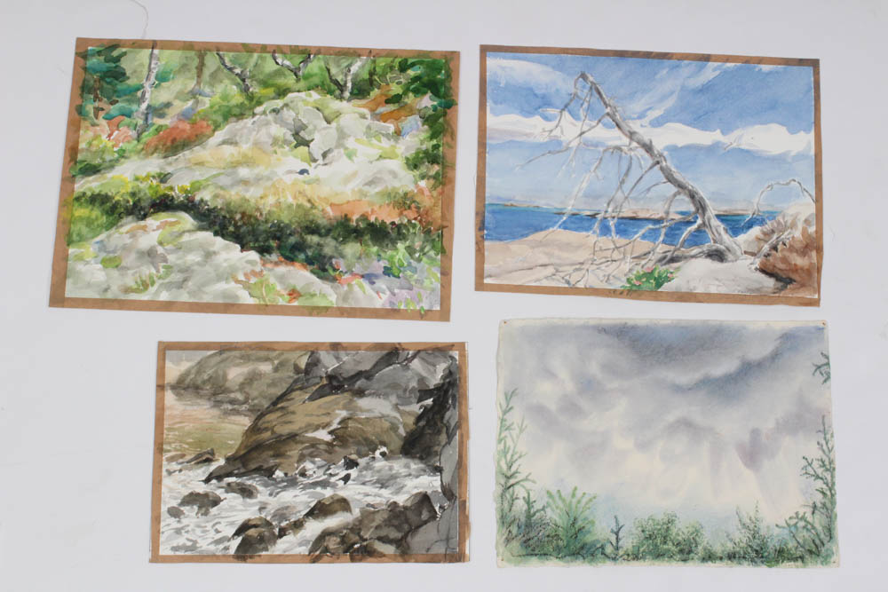 June Carver Roberts Original Watercolor Landscape Studies on Paper
