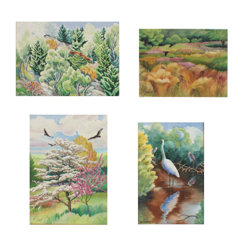June Carver Roberts Original Watercolor Avian Landscapes
