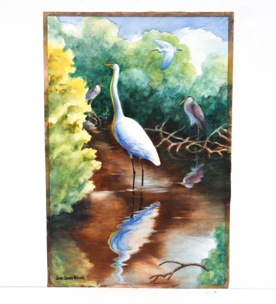 June Carver Roberts Original Watercolor Avian Landscapes