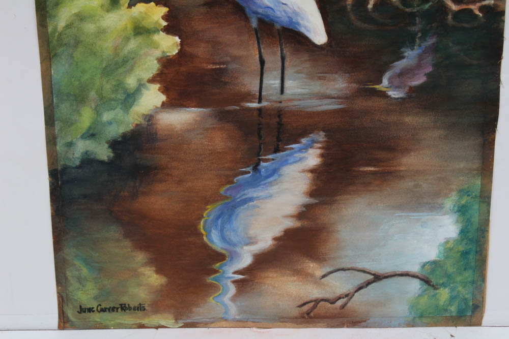 June Carver Roberts Original Watercolor Avian Landscapes