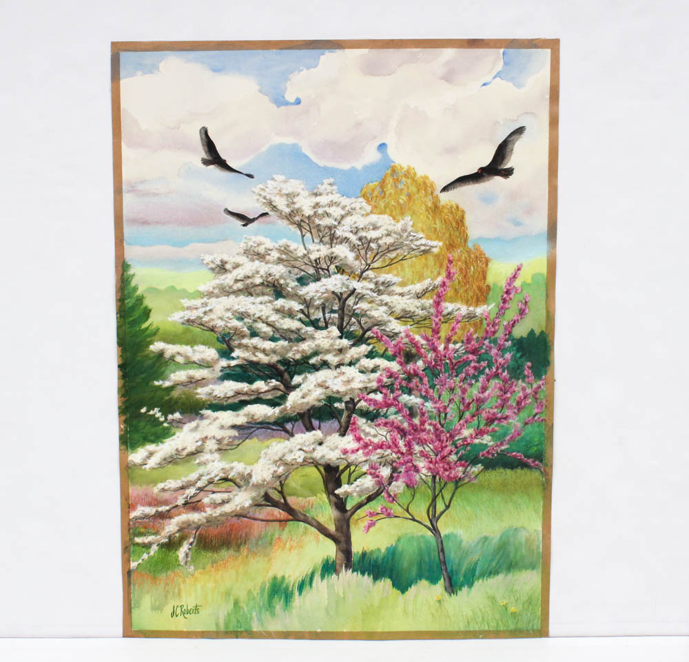 June Carver Roberts Original Watercolor Avian Landscapes