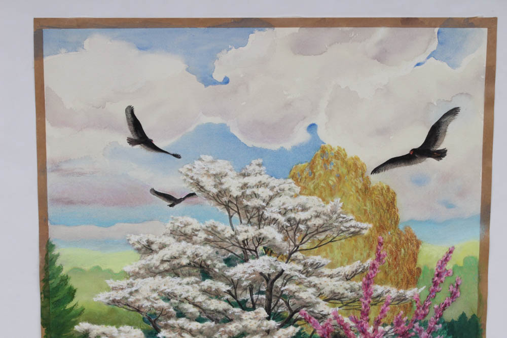 June Carver Roberts Original Watercolor Avian Landscapes