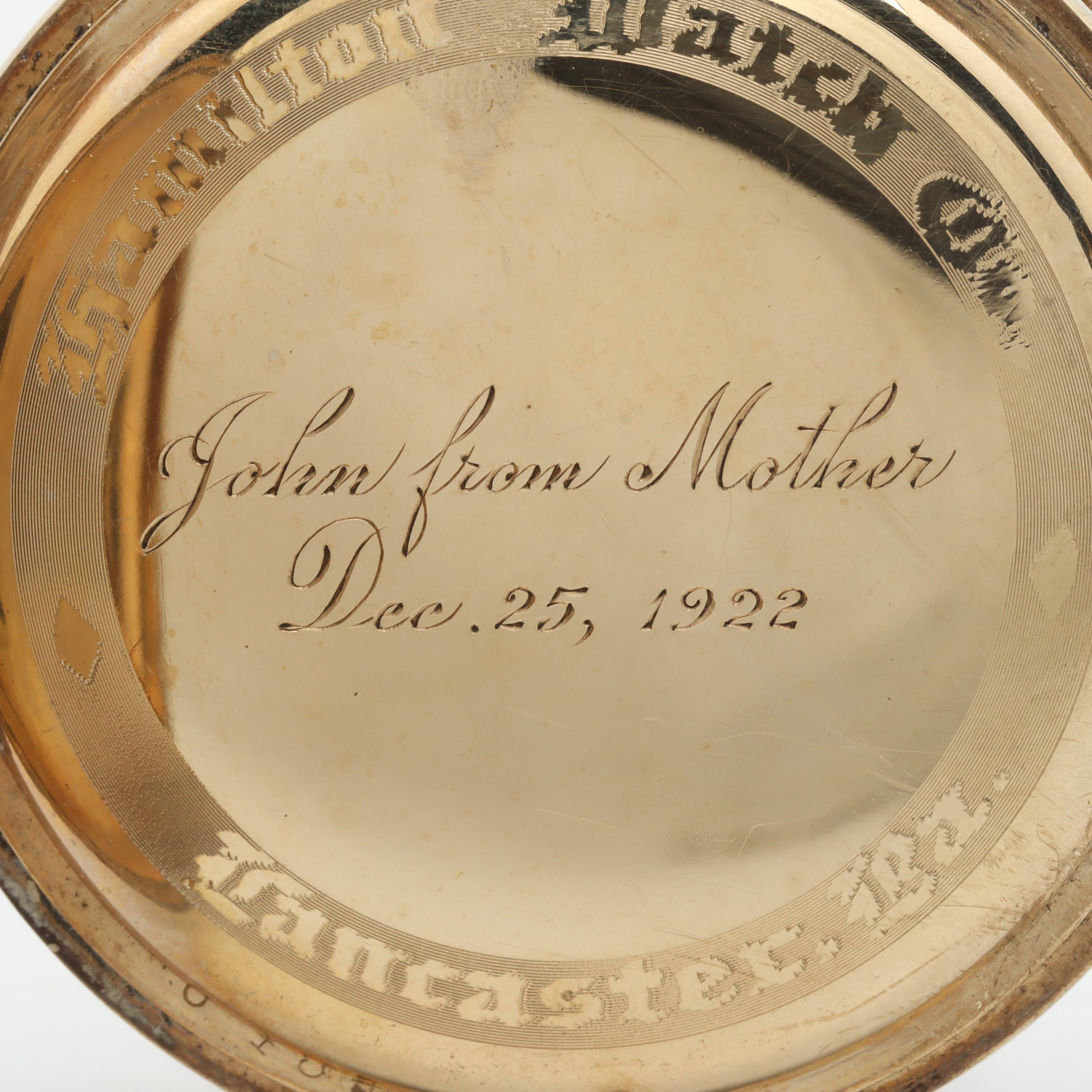 Circa 1922 Hamilton Gold Filled Open Face Pocket Watch